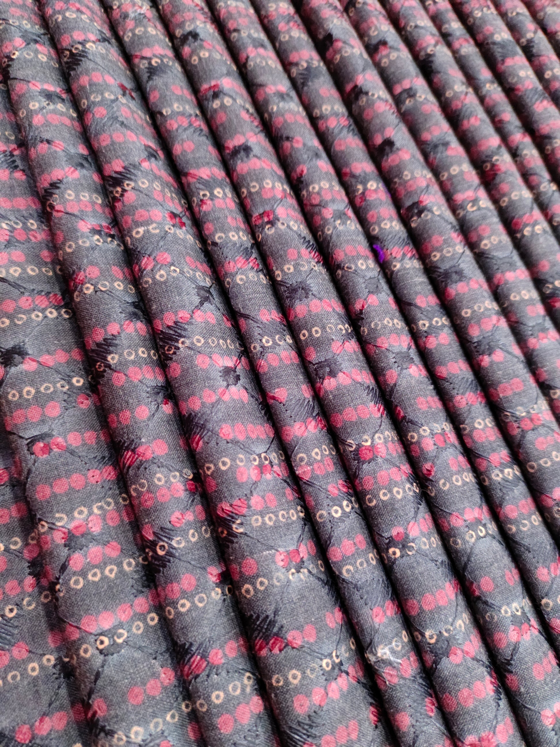 Digital print embroidered fabric with black color