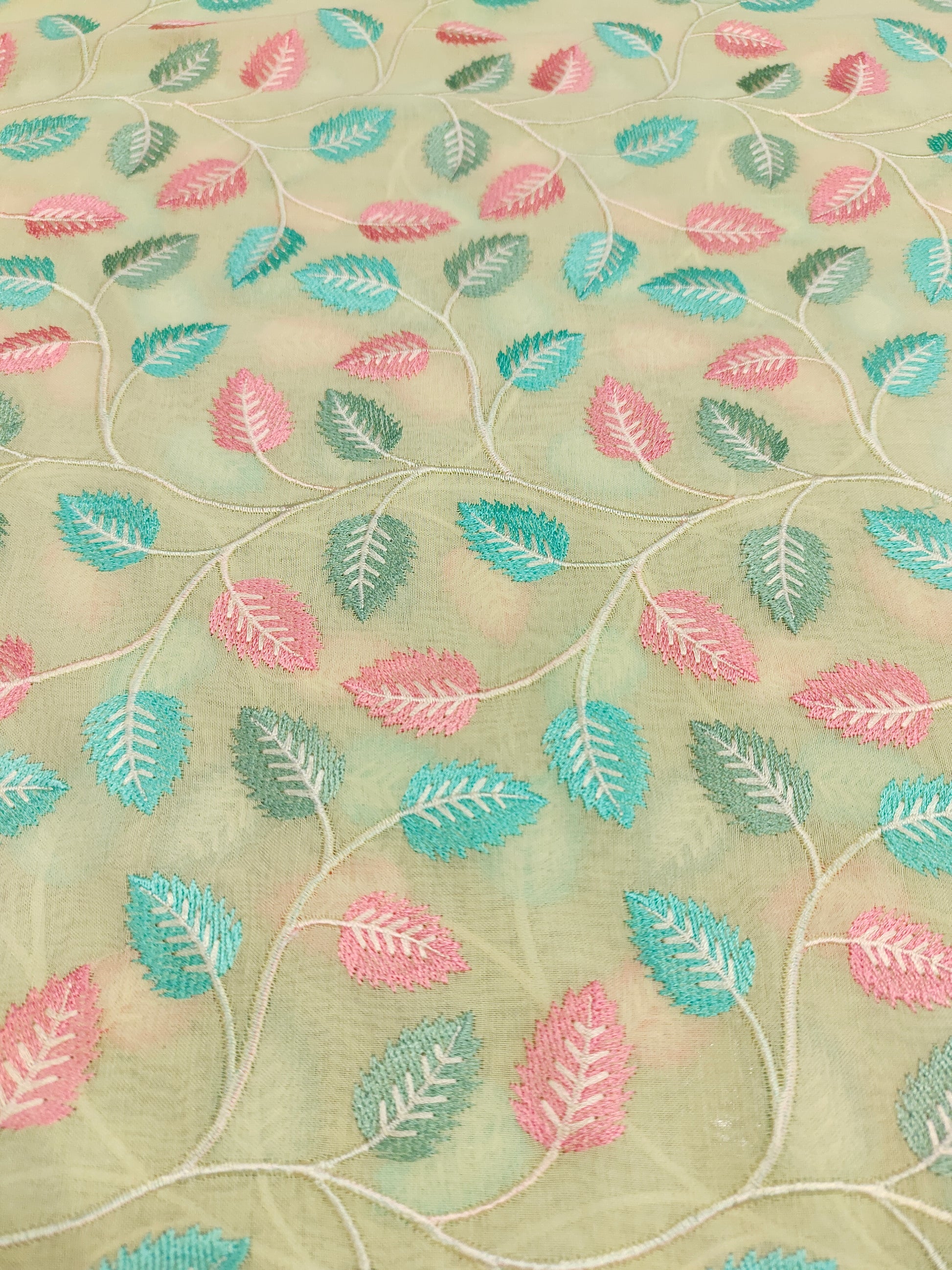 Voile fabric with two color embroidery