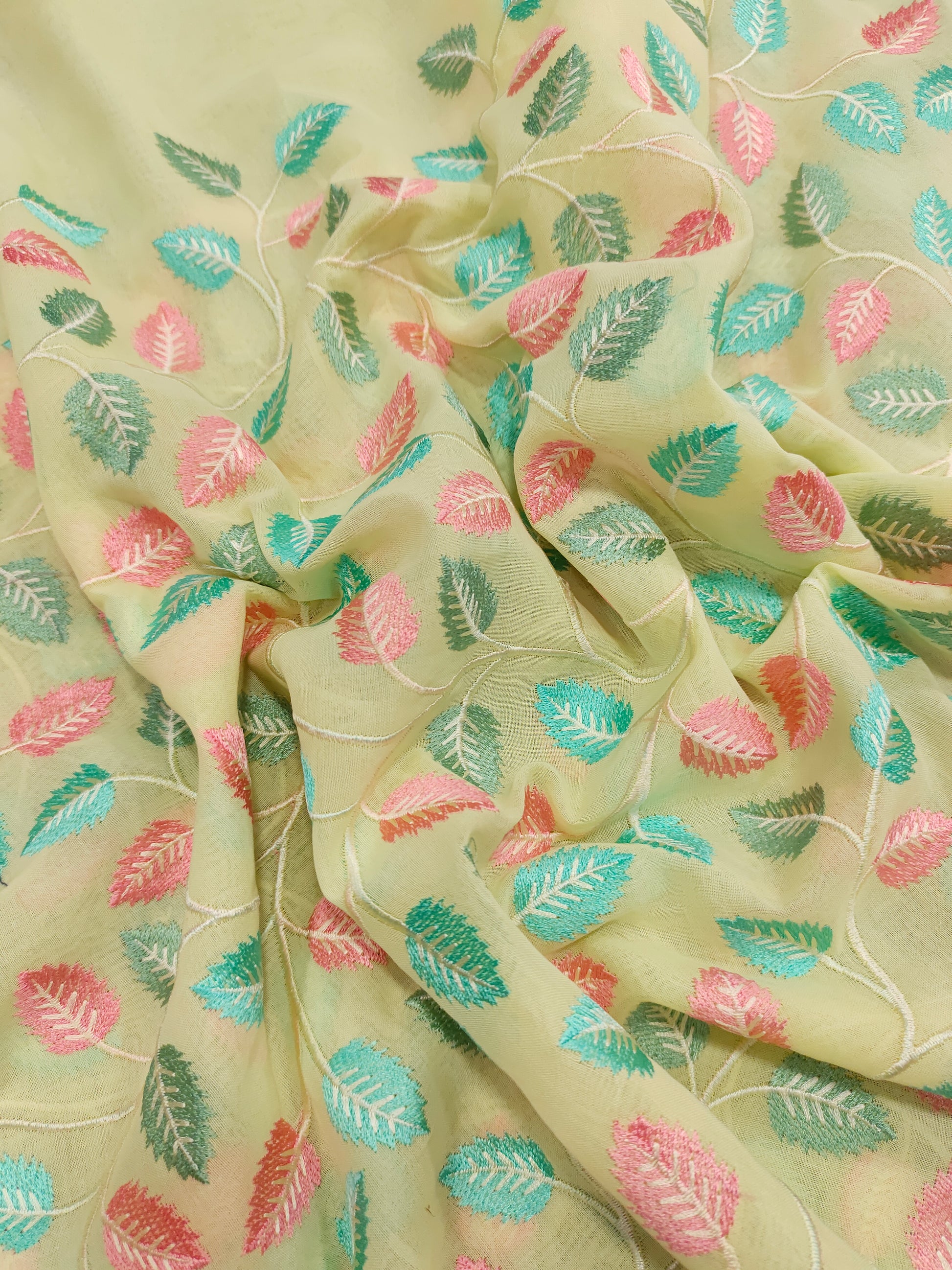 Voile fabric with two color embroidery