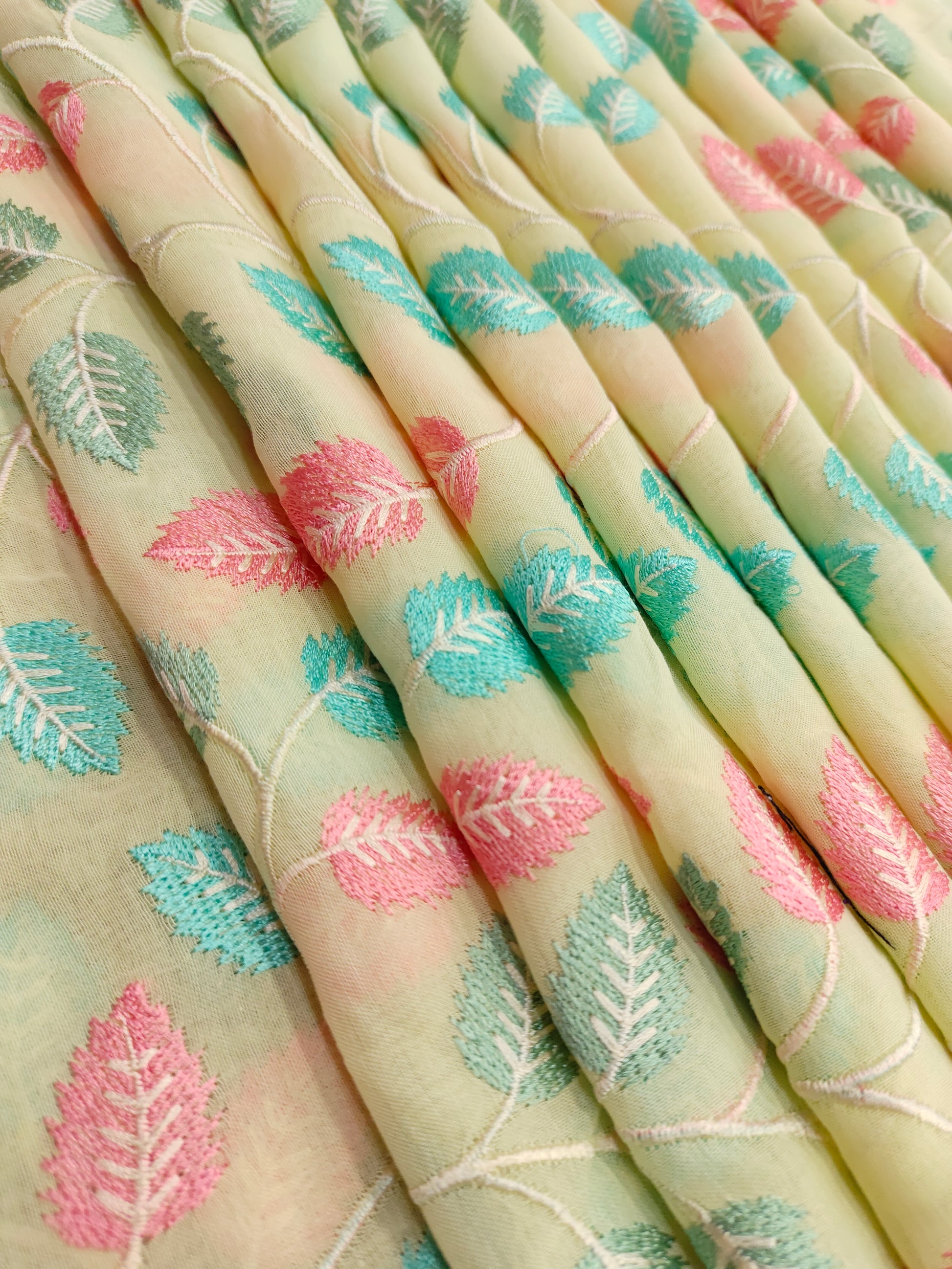 Voile fabric with two color embroidery