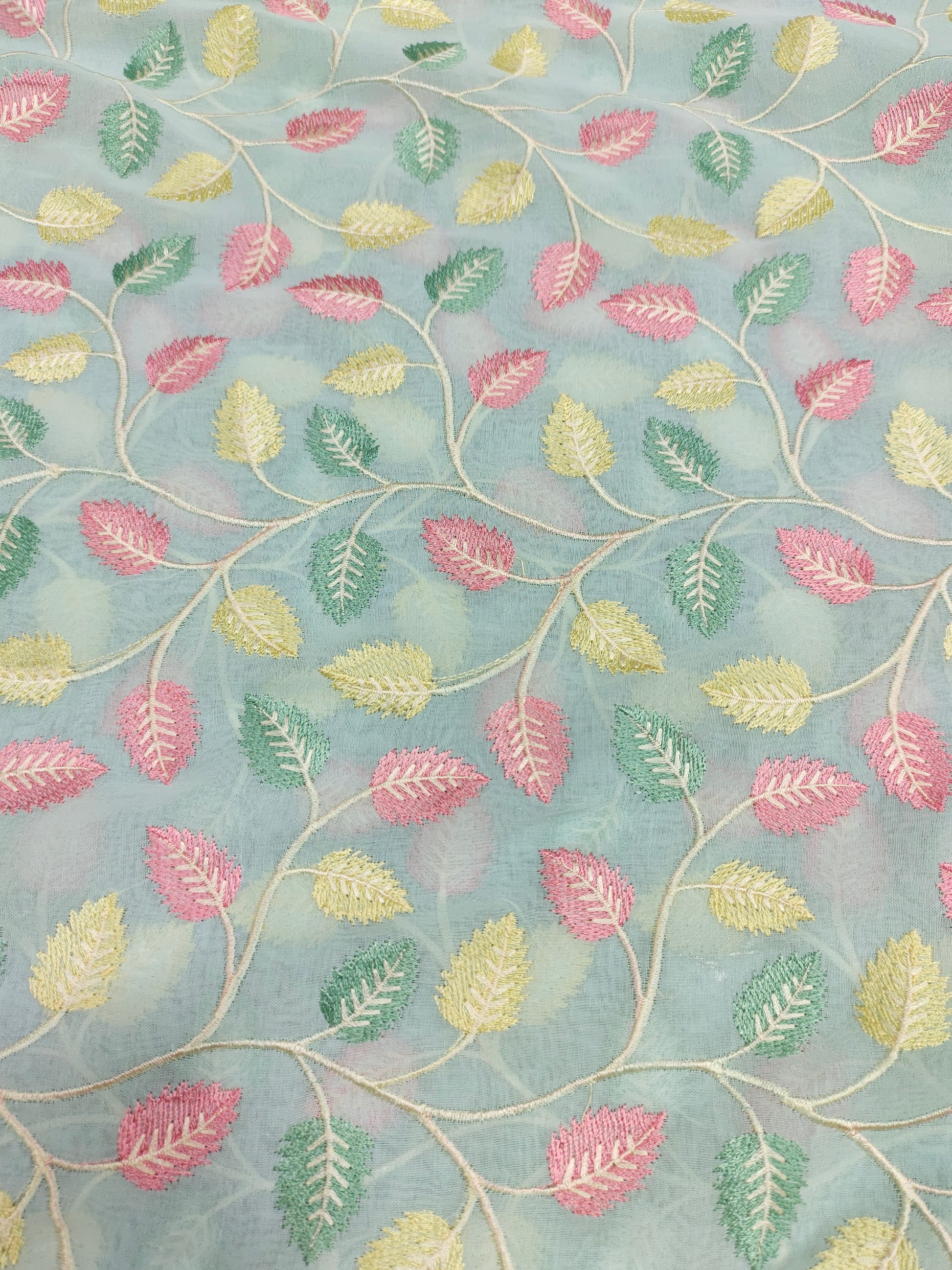 Voile fabric with blue color embroidery fabric