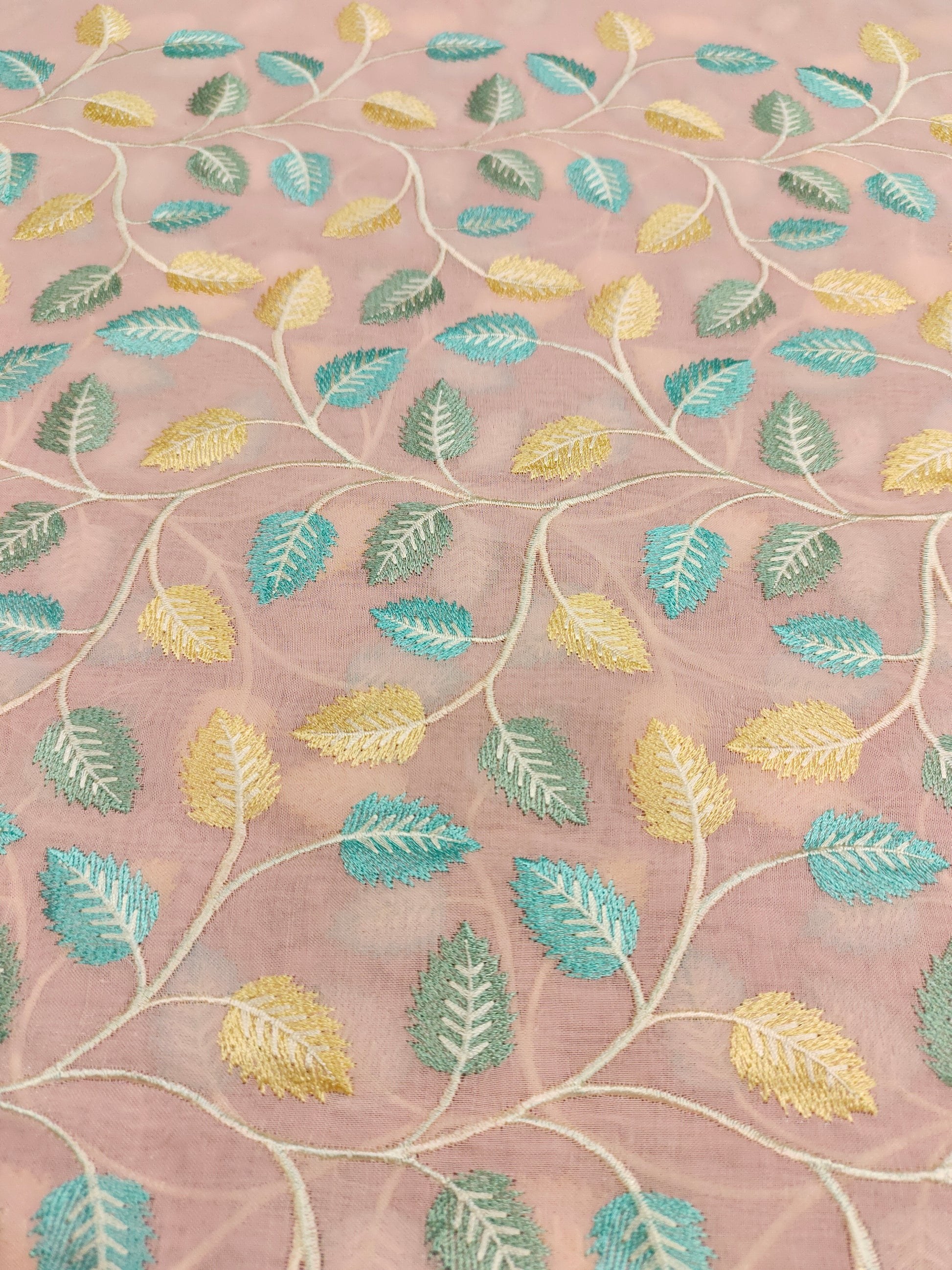 Voile fabric with two color embroidered fabric