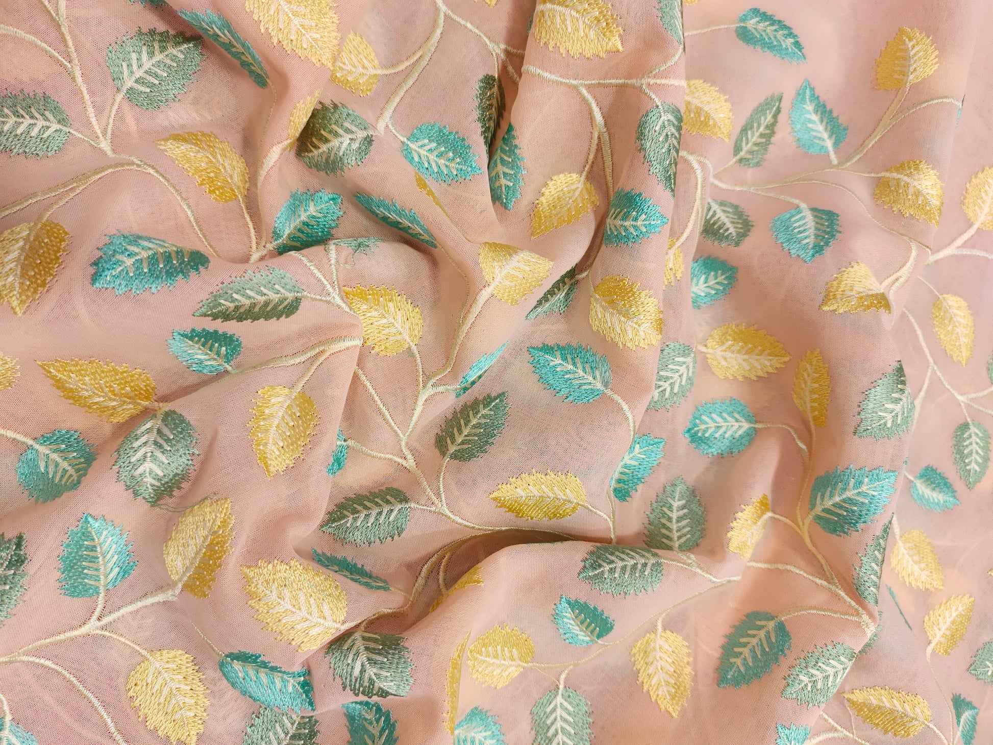 Voile fabric with two color embroidered fabric