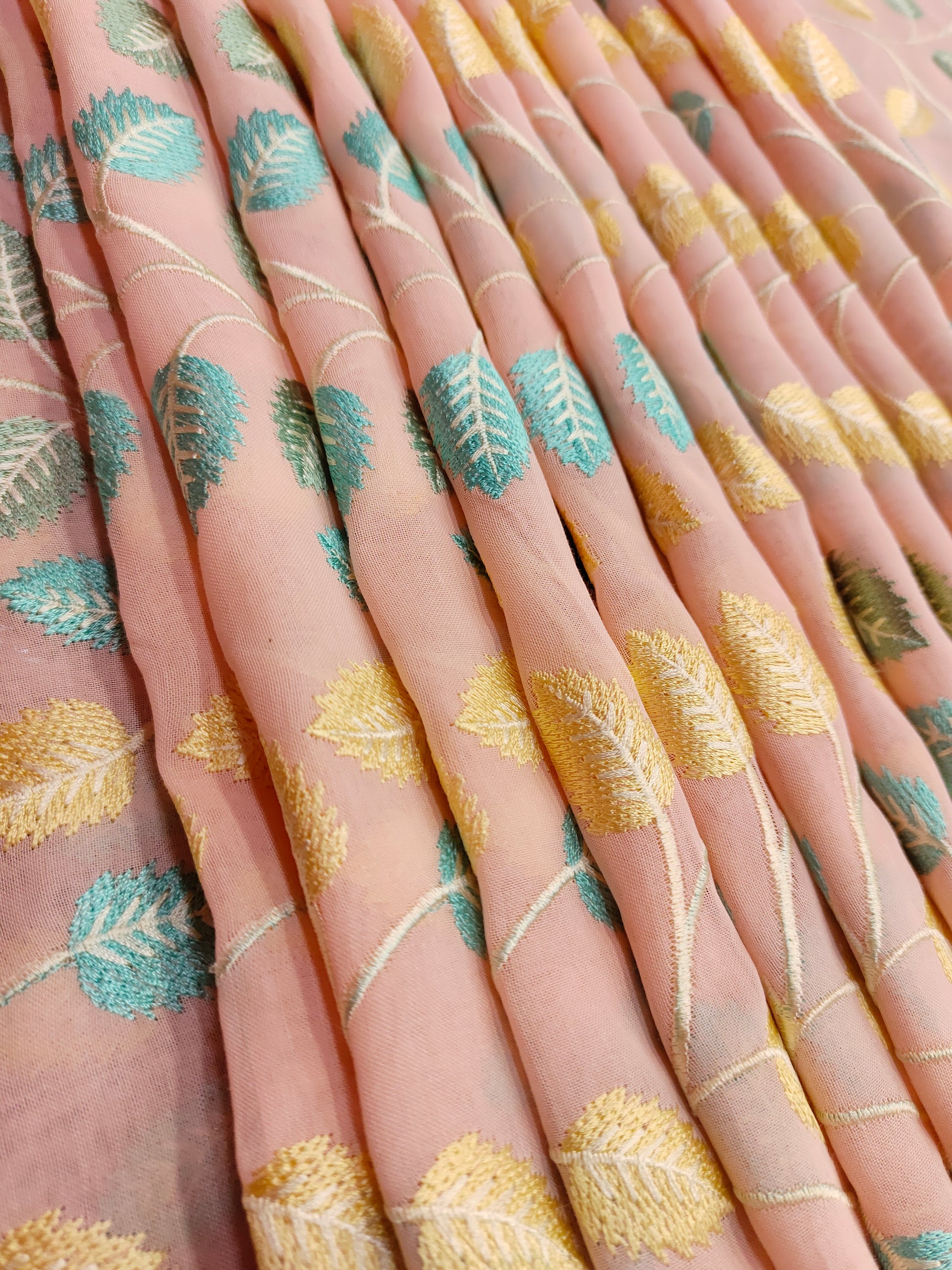 Voile fabric with two color embroidered fabric