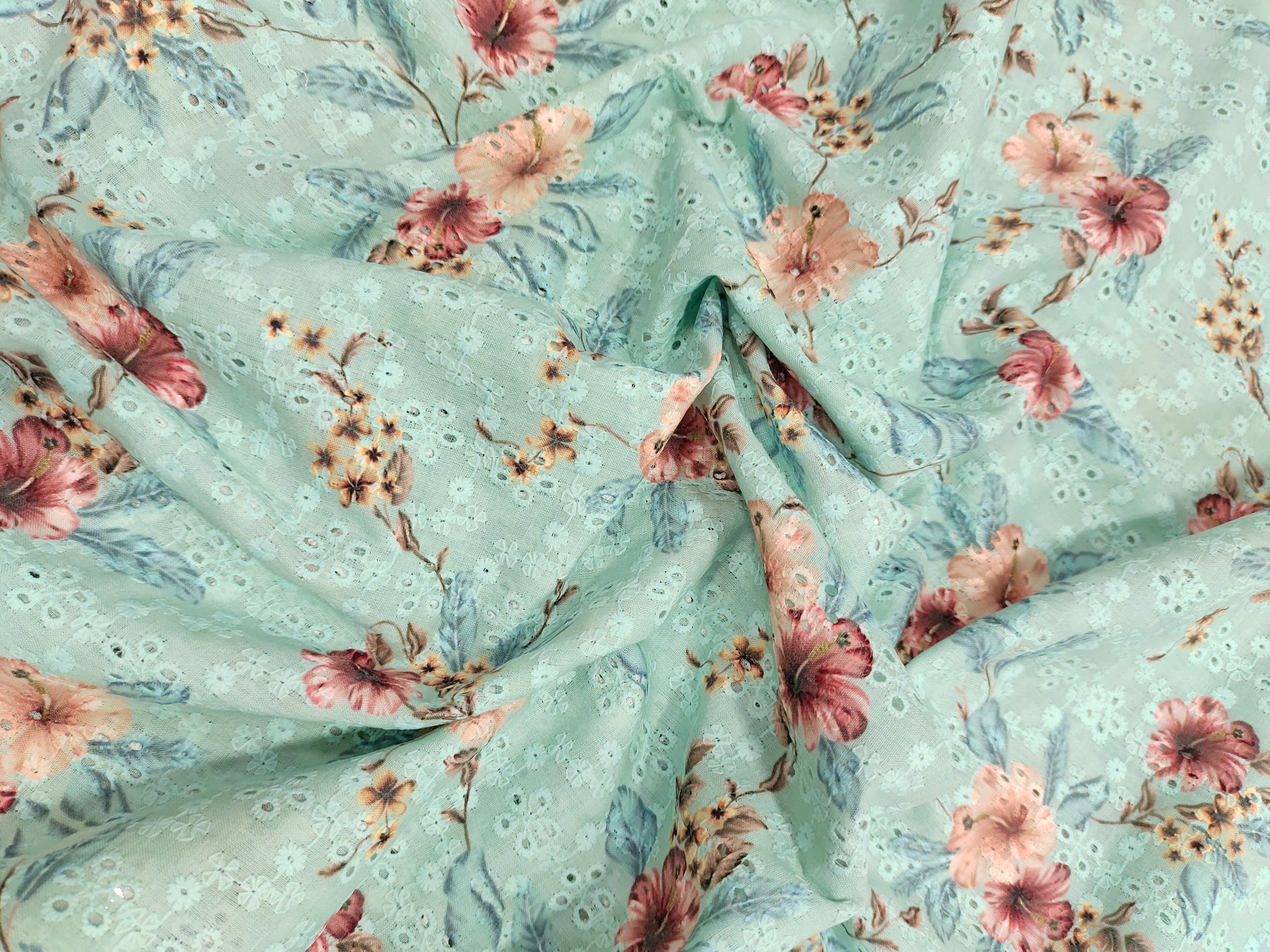 Cotton digital print embroidered fabric