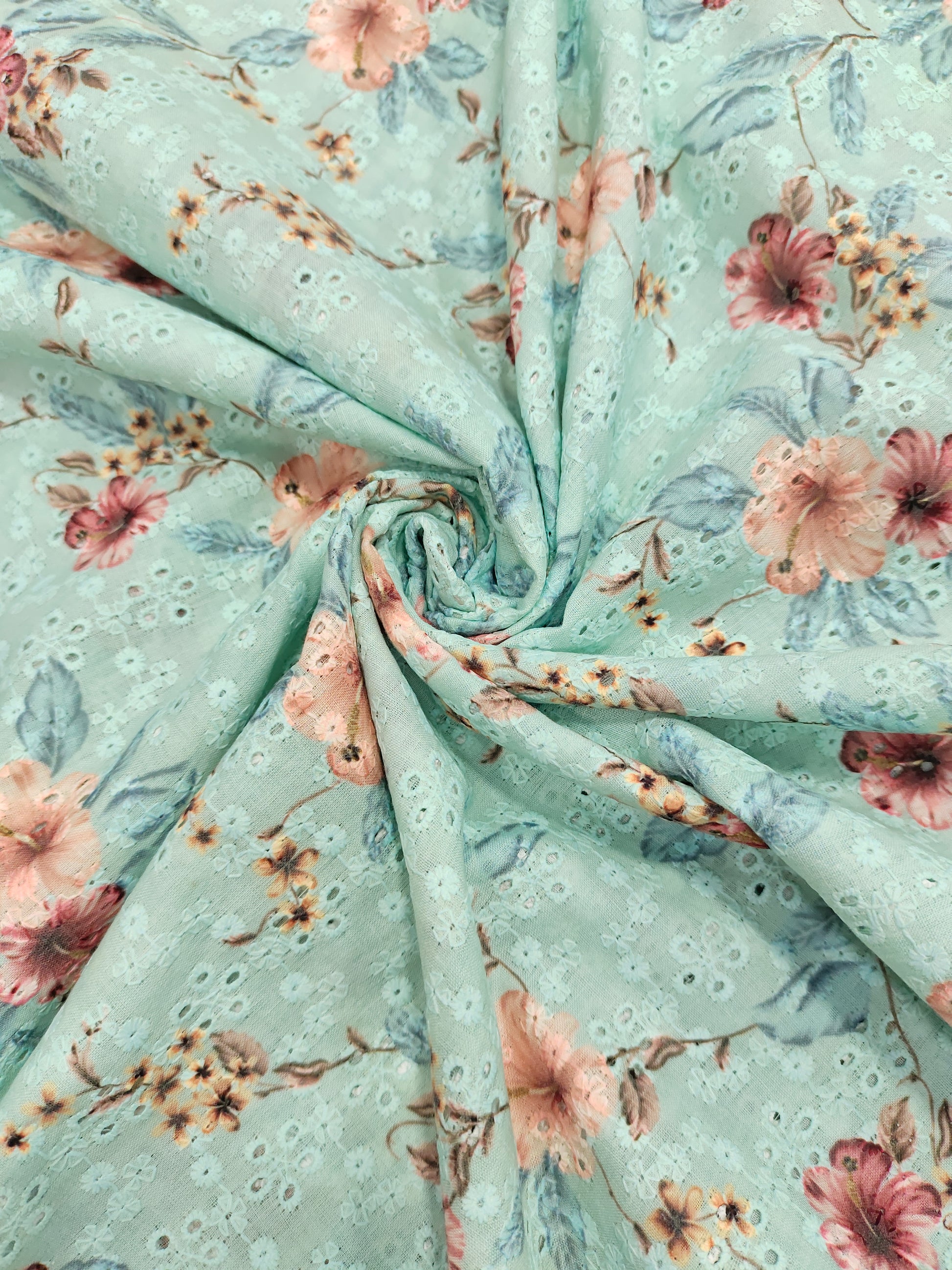 Cotton digital print embroidered fabric