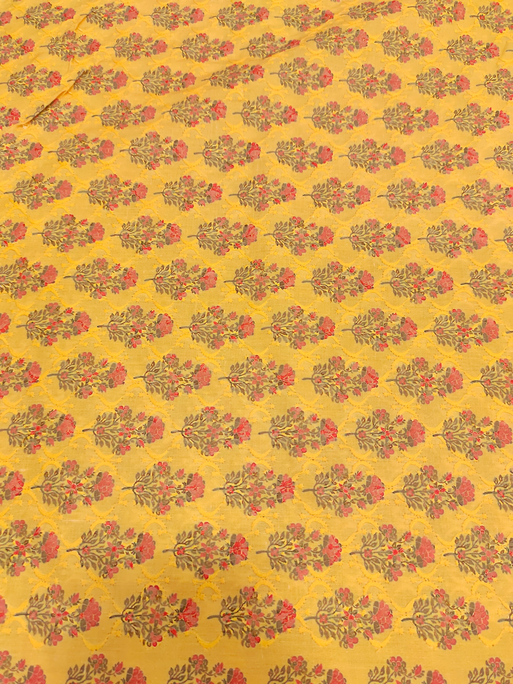 Embroidered cotton with mango yellow fabric digital print