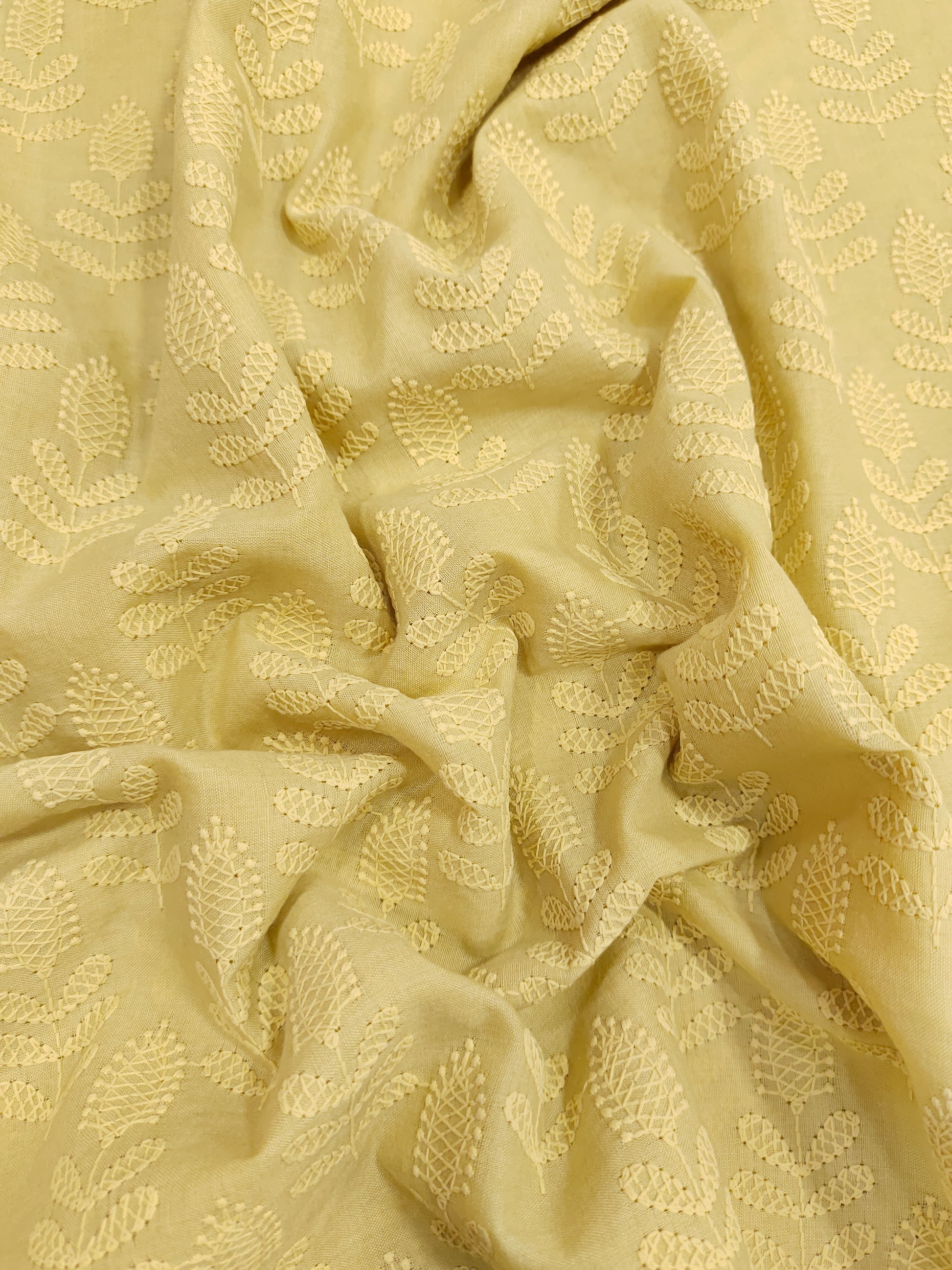 Beige lucknowi type embroidery on cotton fabric