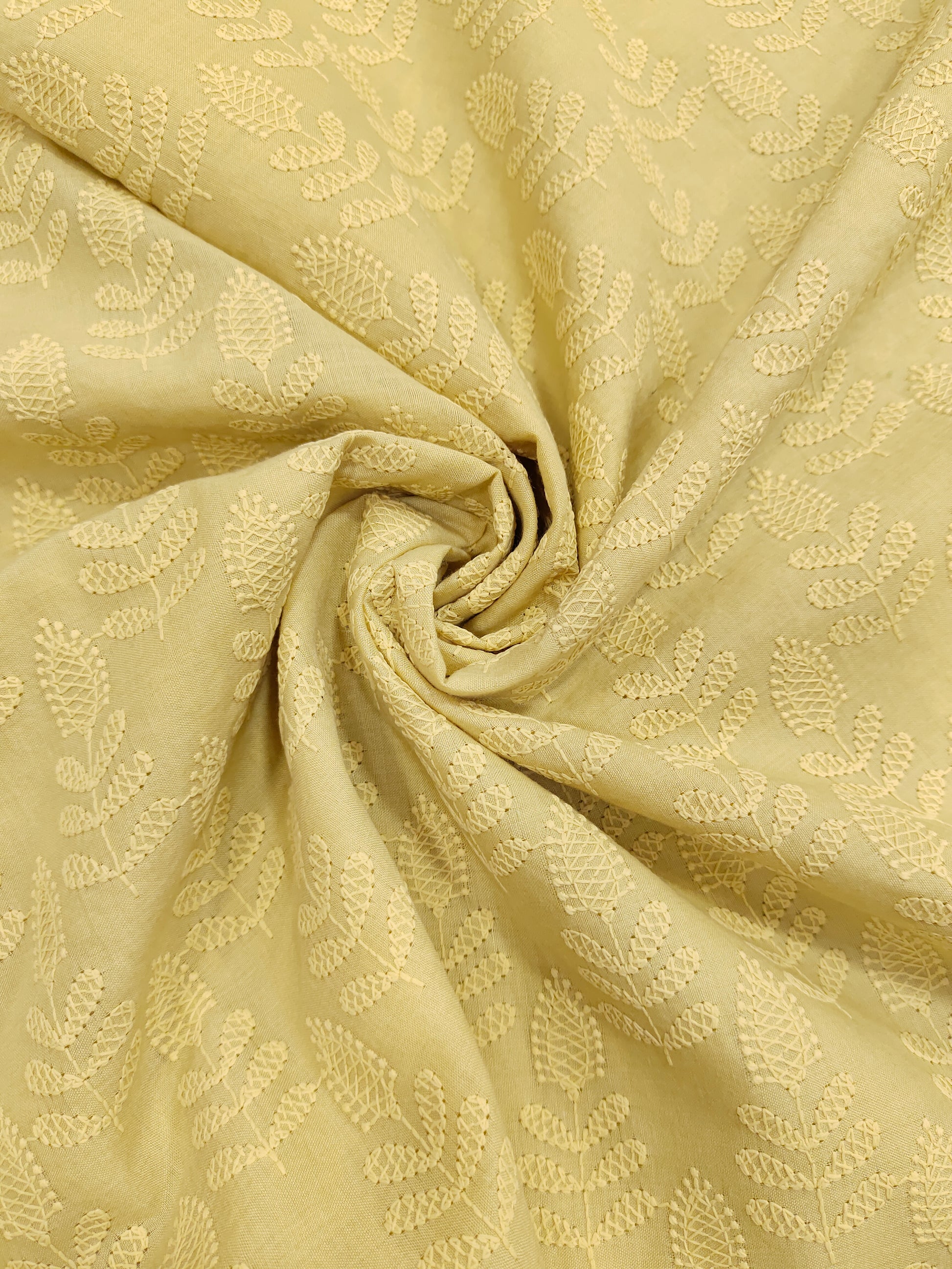Beige lucknowi type embroidery on cotton fabric