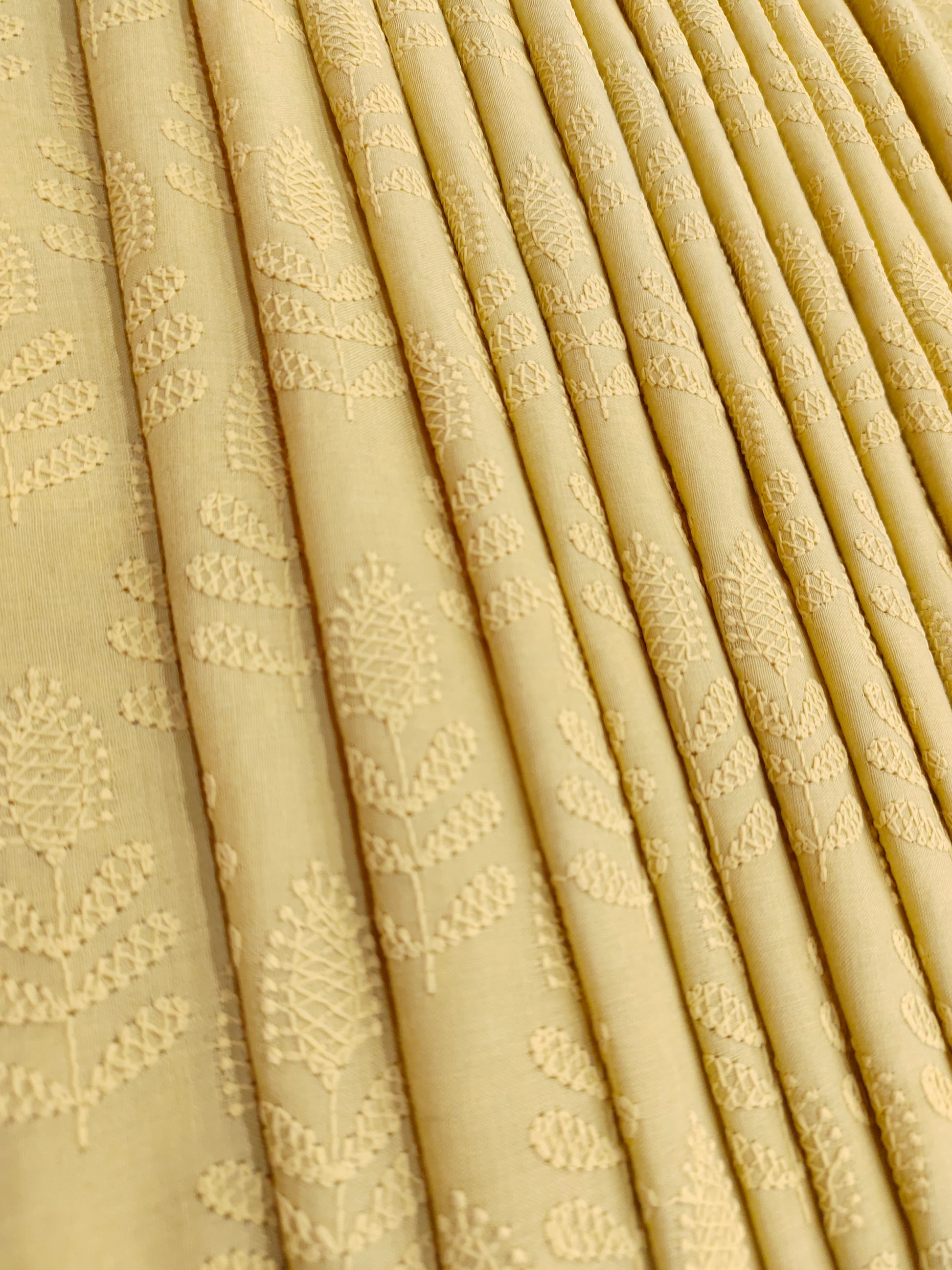 Beige lucknowi type embroidery on cotton fabric