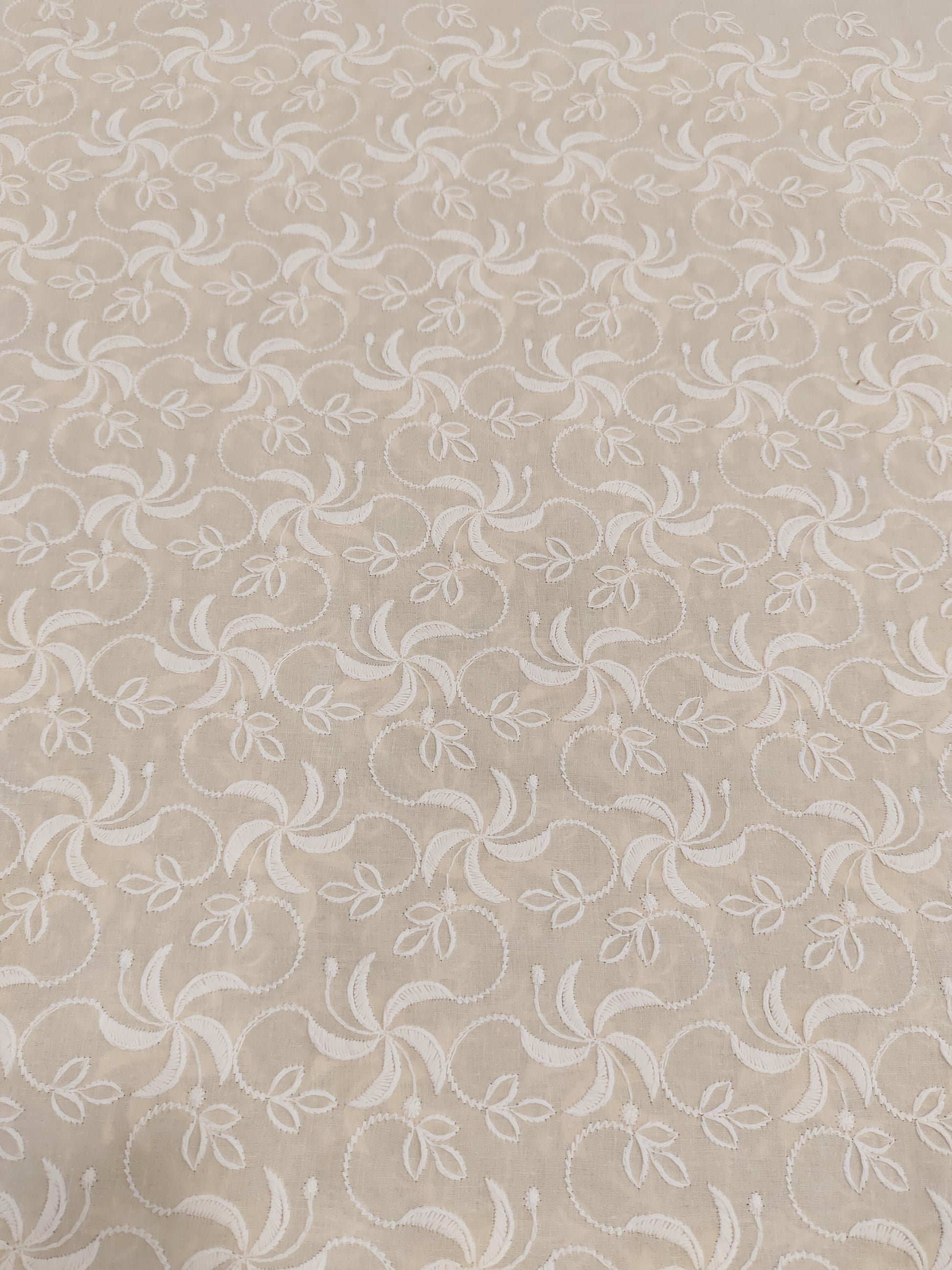 light beige white embroidery cotton fabric