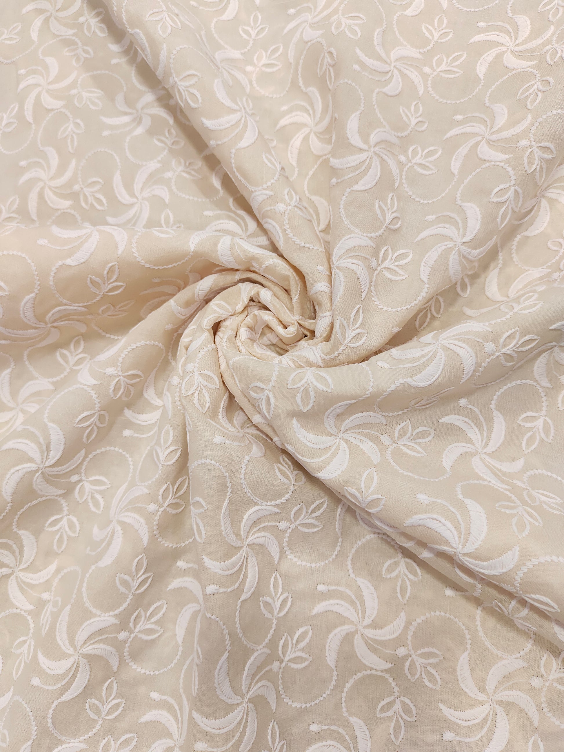 light beige white embroidery cotton fabric