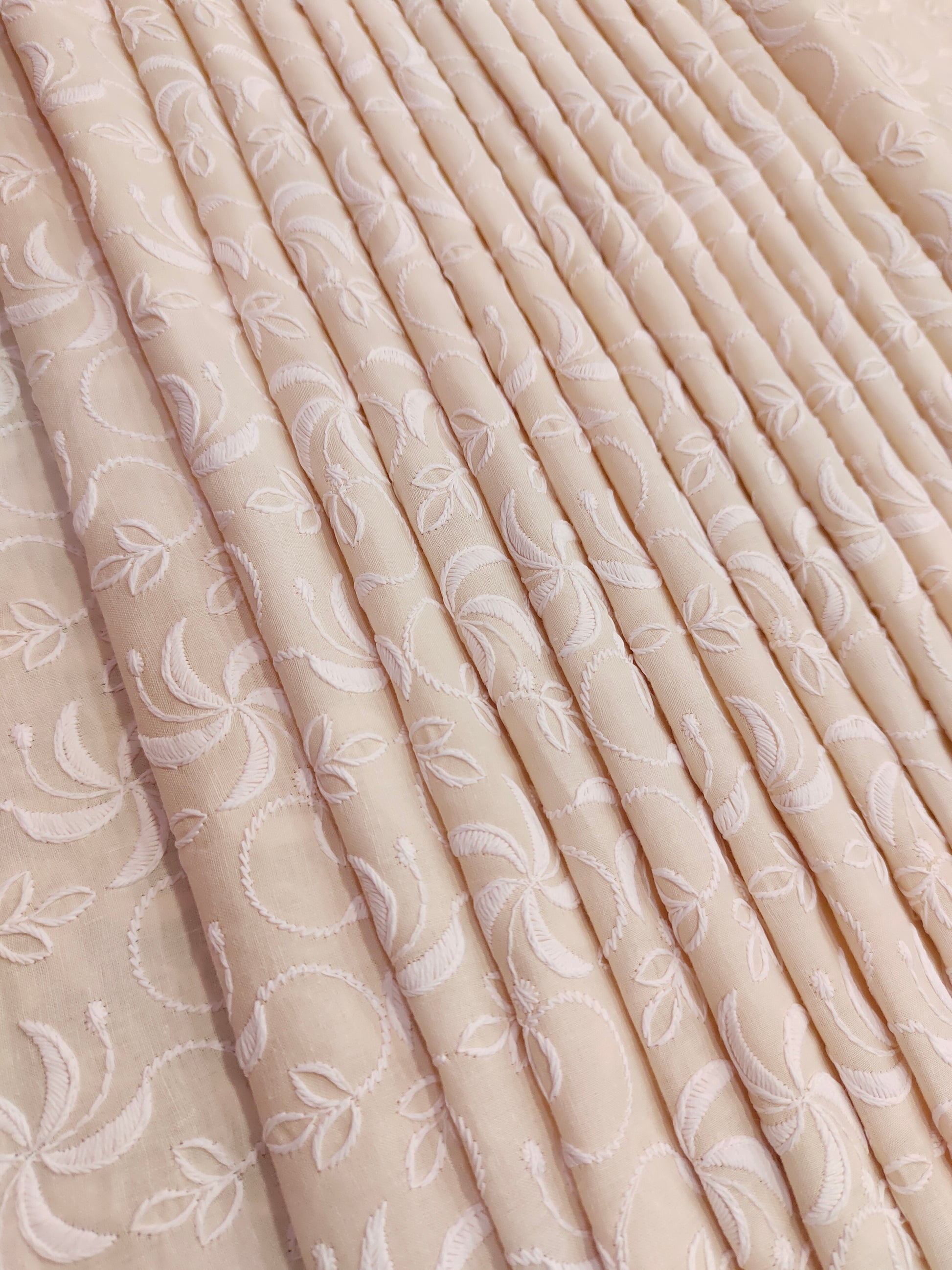 light beige white embroidery cotton fabric