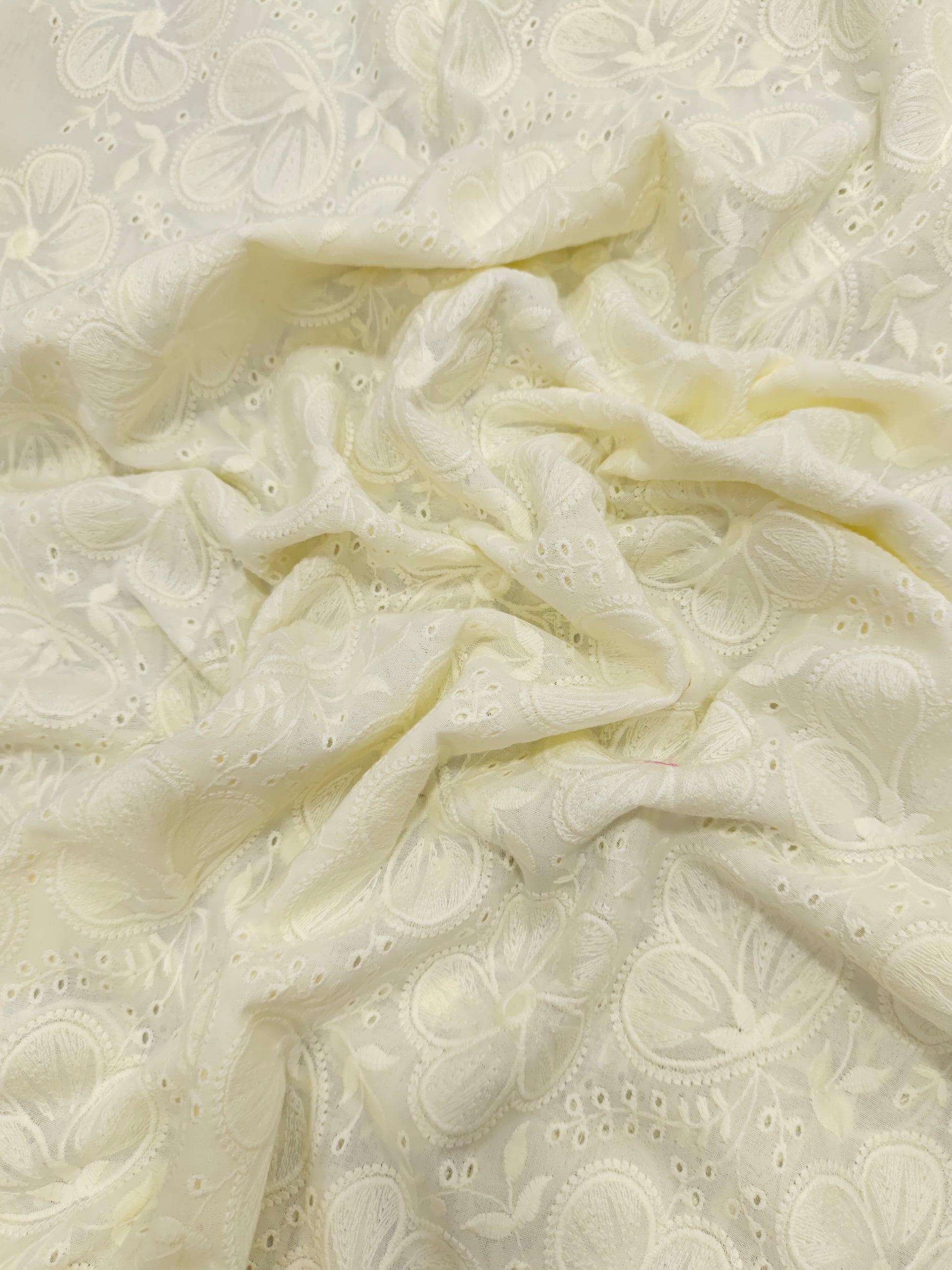 Off white voile with self color embroidery