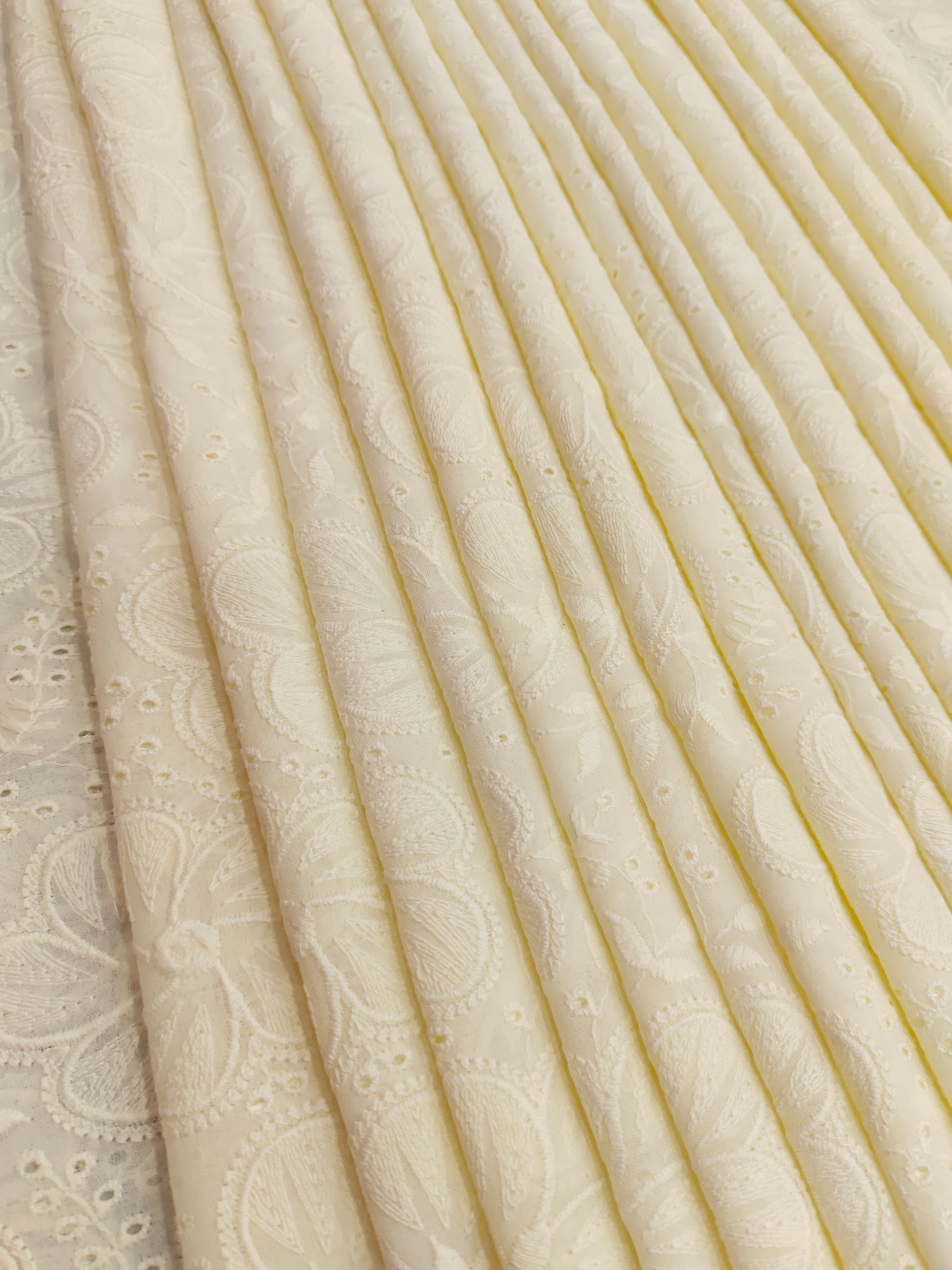 Off white voile with self color embroidery