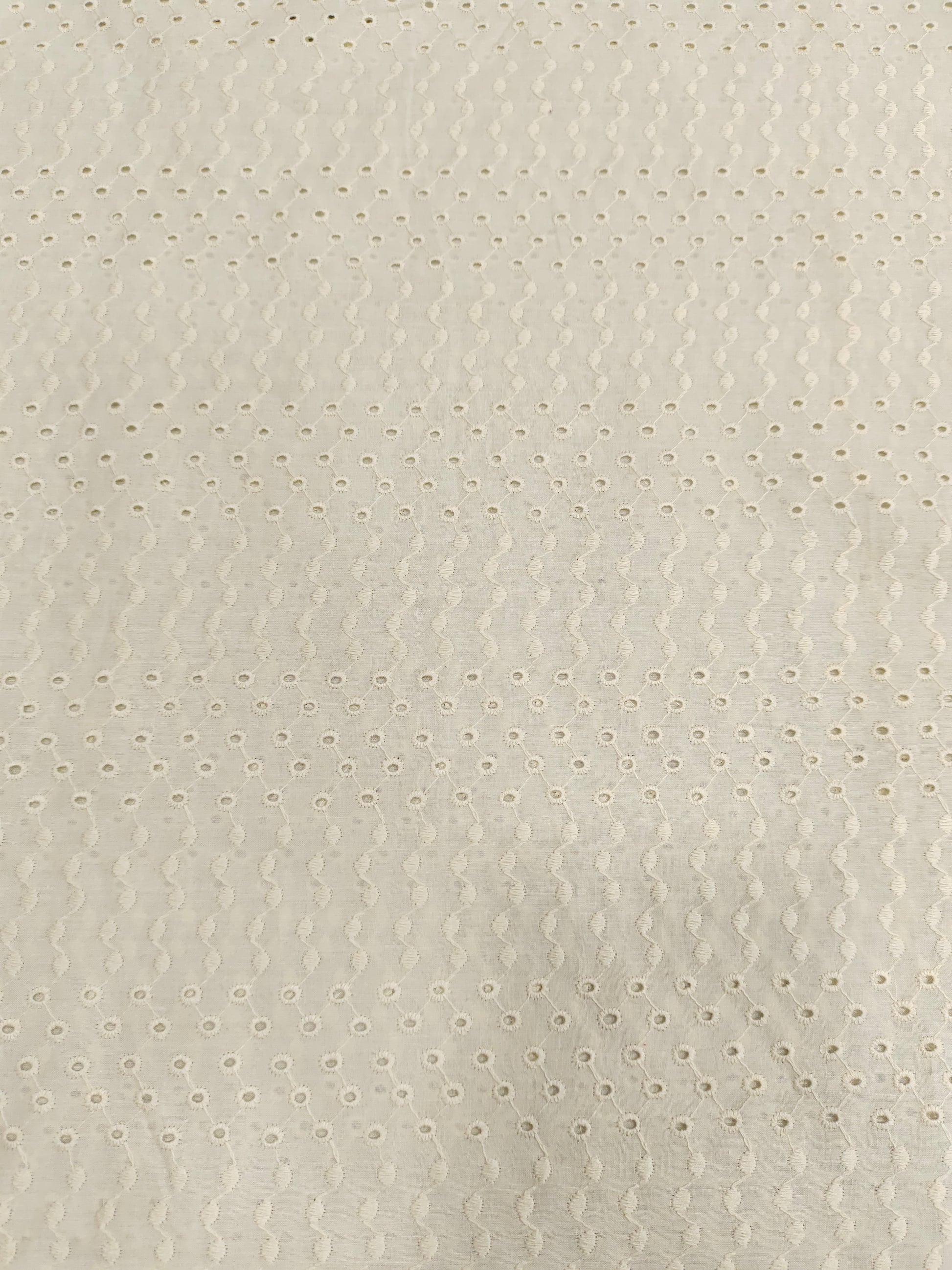 Off white embroidered fabric with small holes