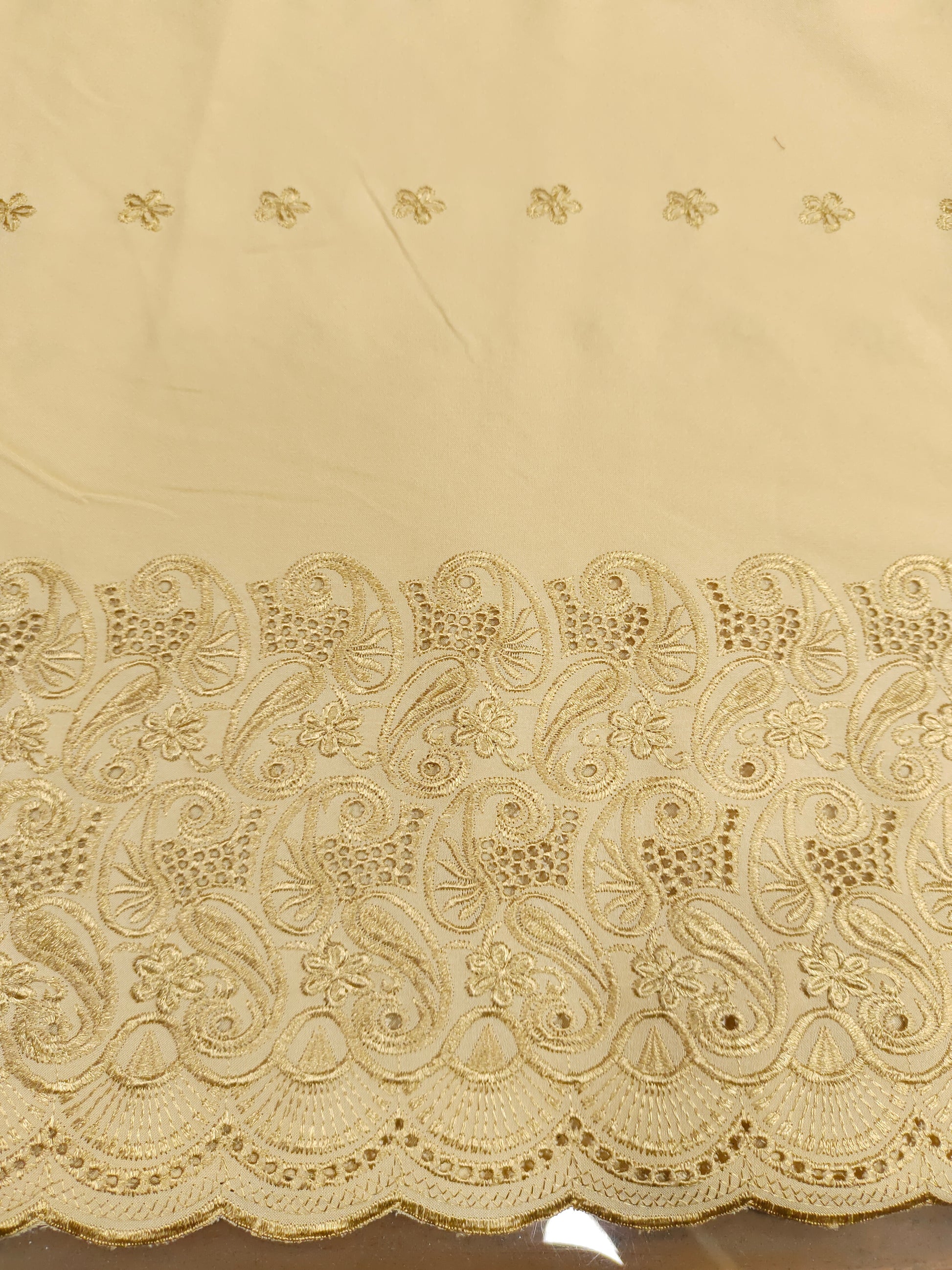 Beige rayon embroidered fabric