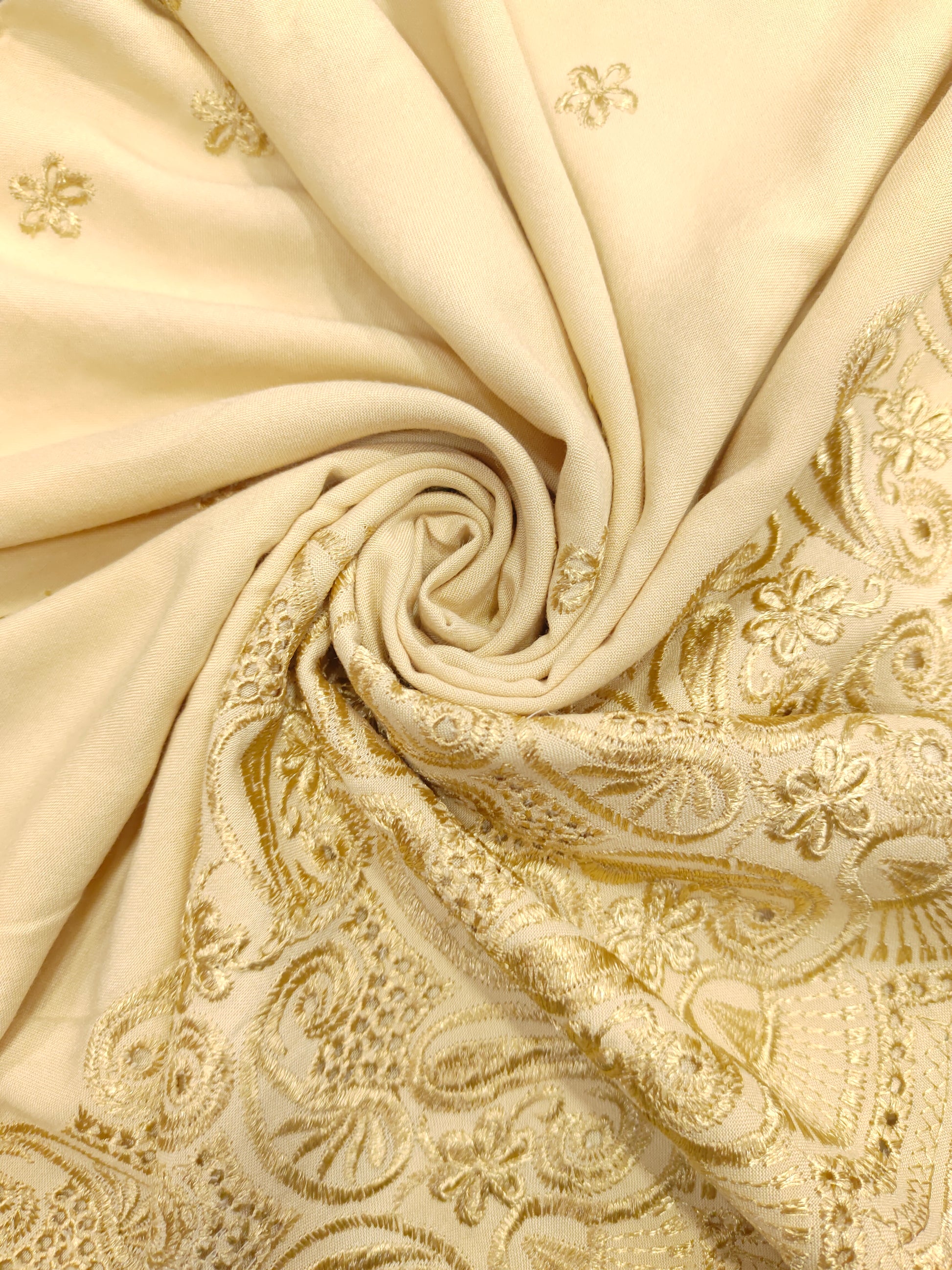 Beige rayon embroidered fabric