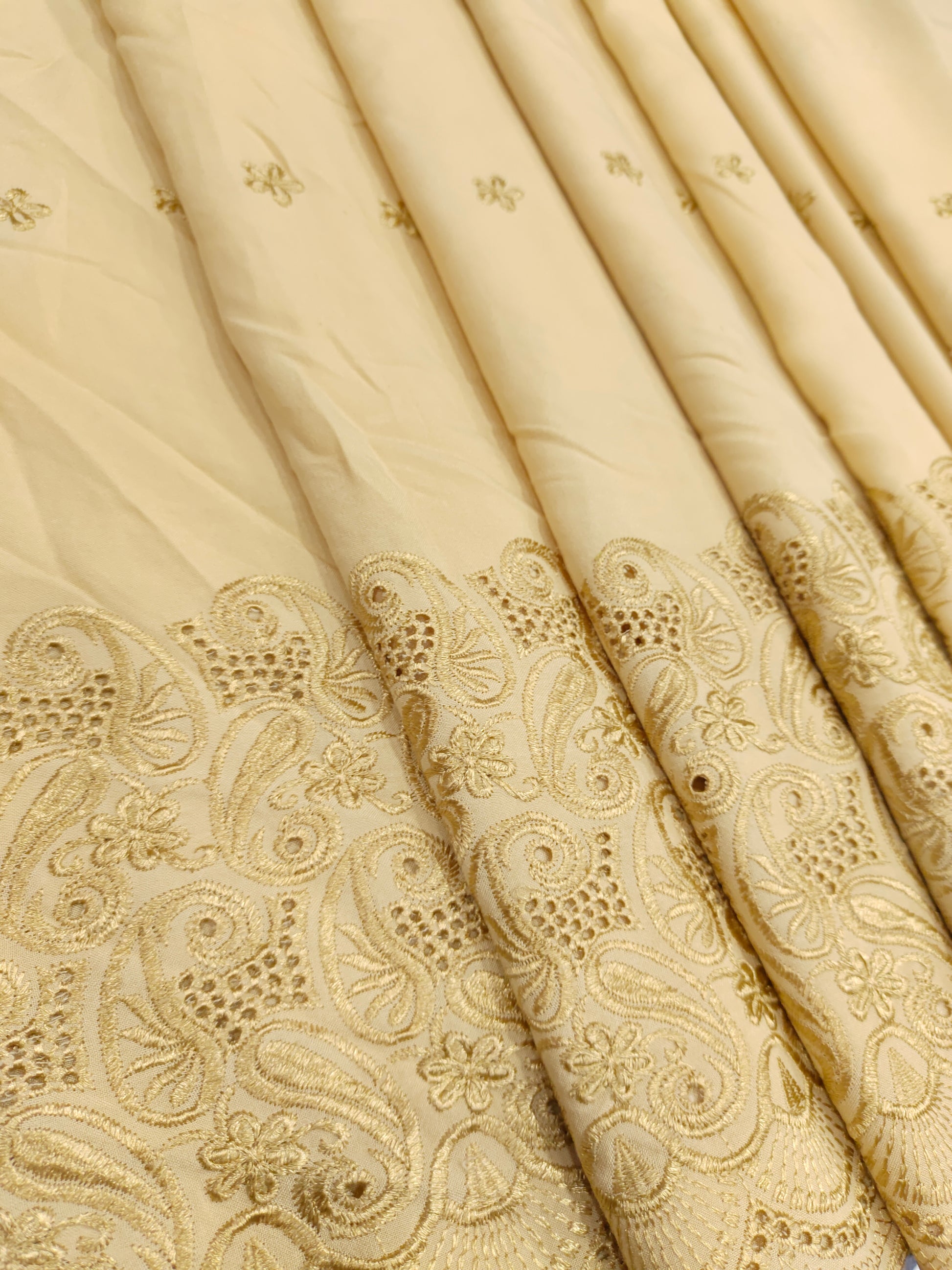 Beige rayon embroidered fabric