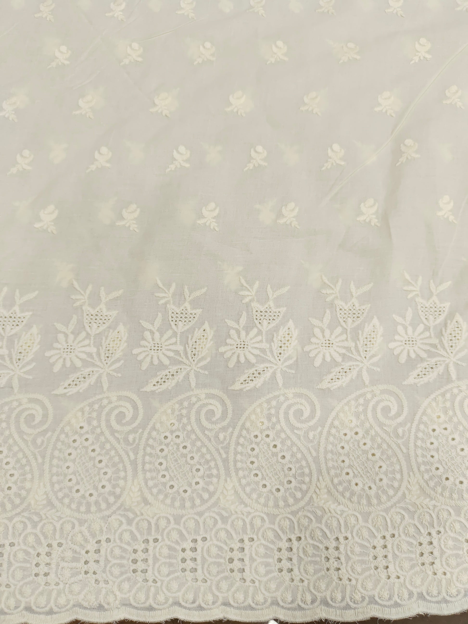 Cream daman embroidered fabric