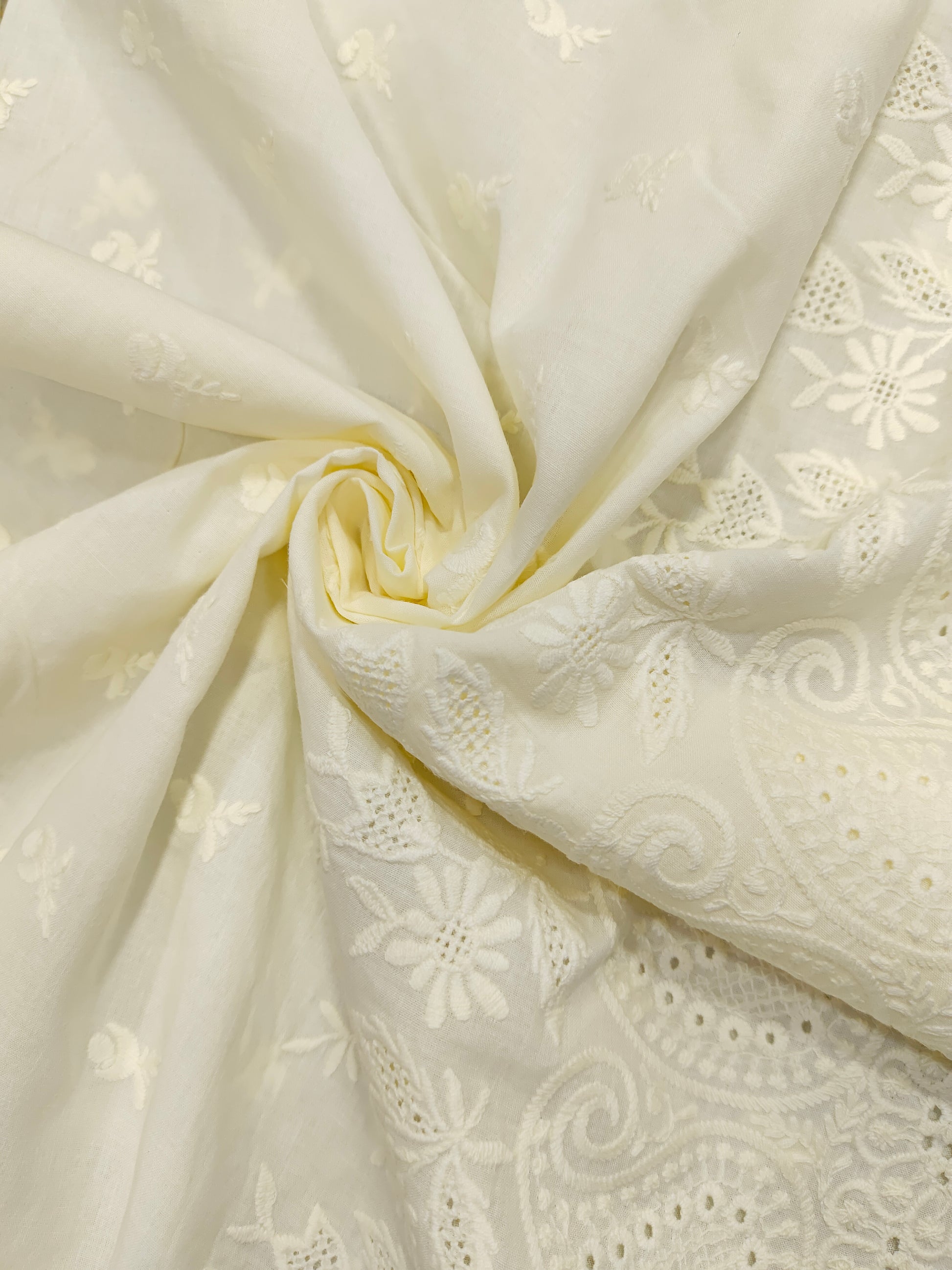 Cream daman embroidered fabric
