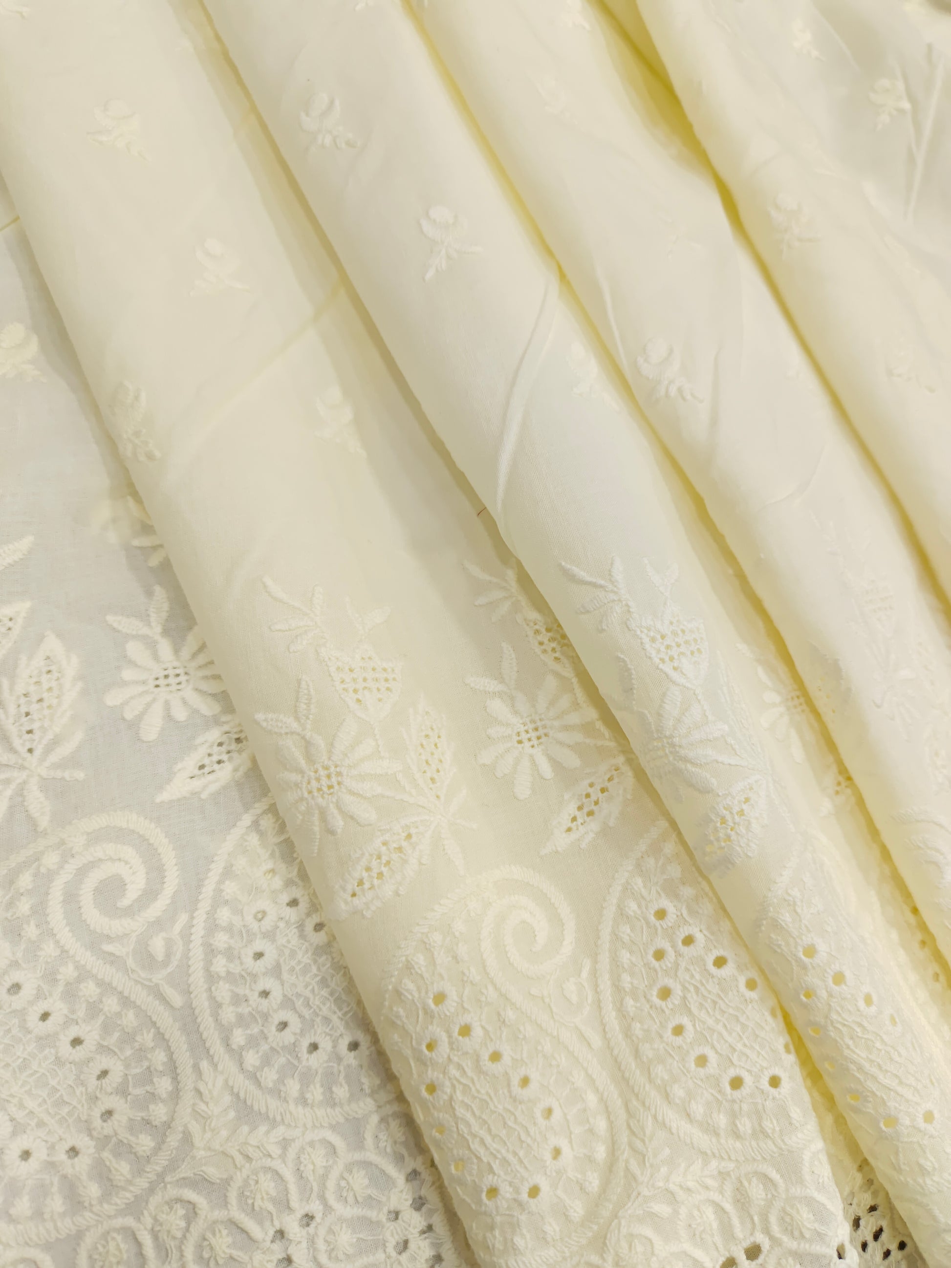 Cream daman embroidered fabric