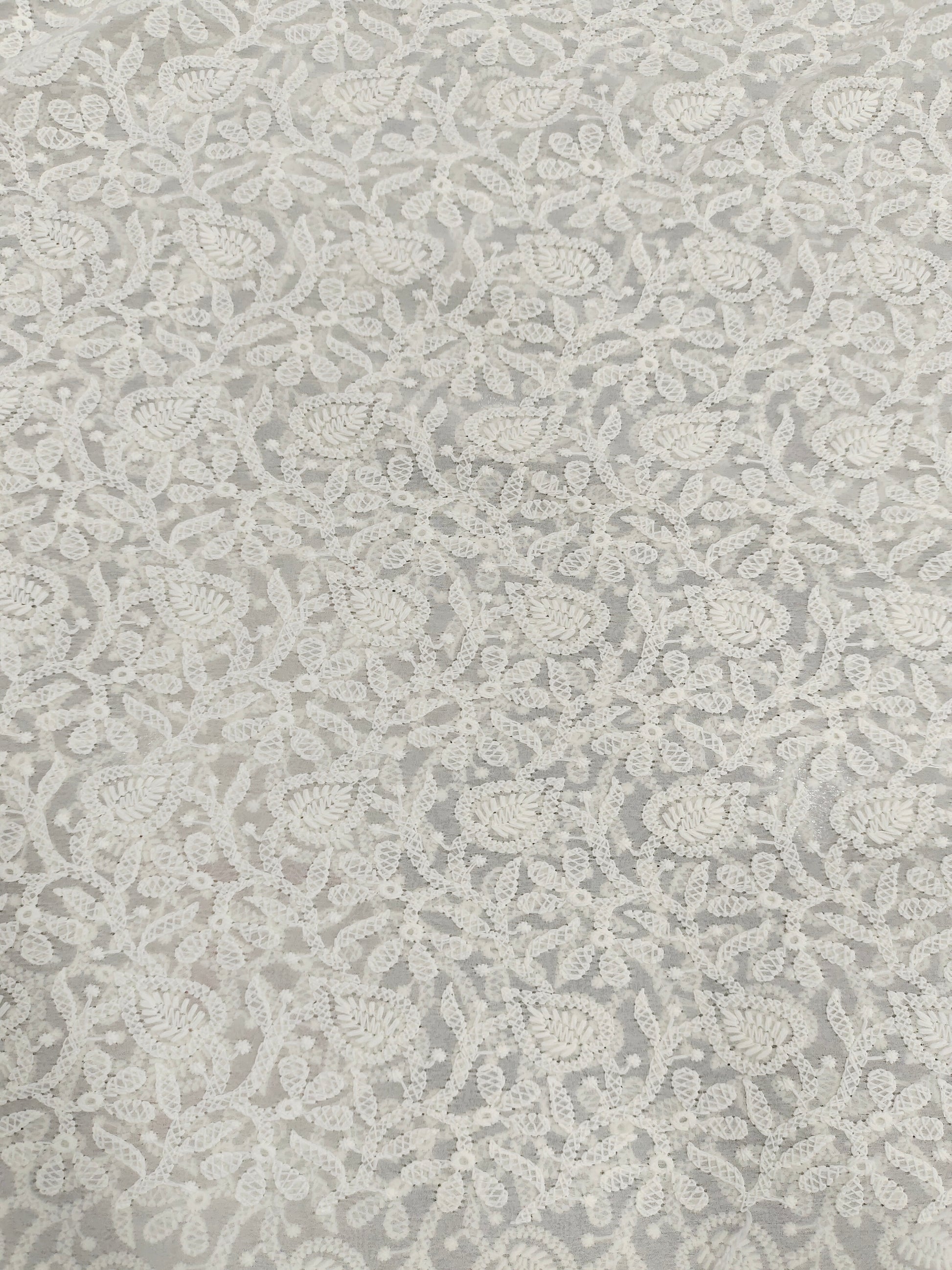 Off white chiffon lucknowi style embroidery fabric