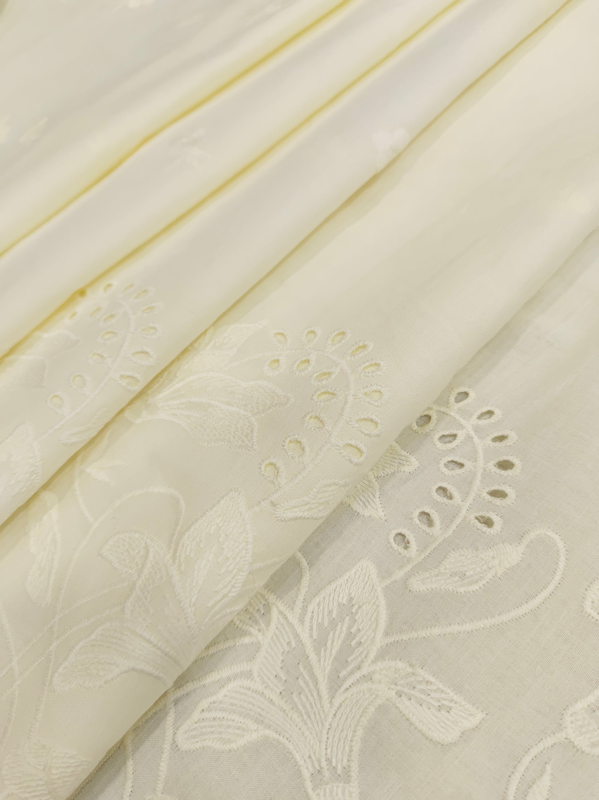 Cream fabric with Daman cut work embroidery