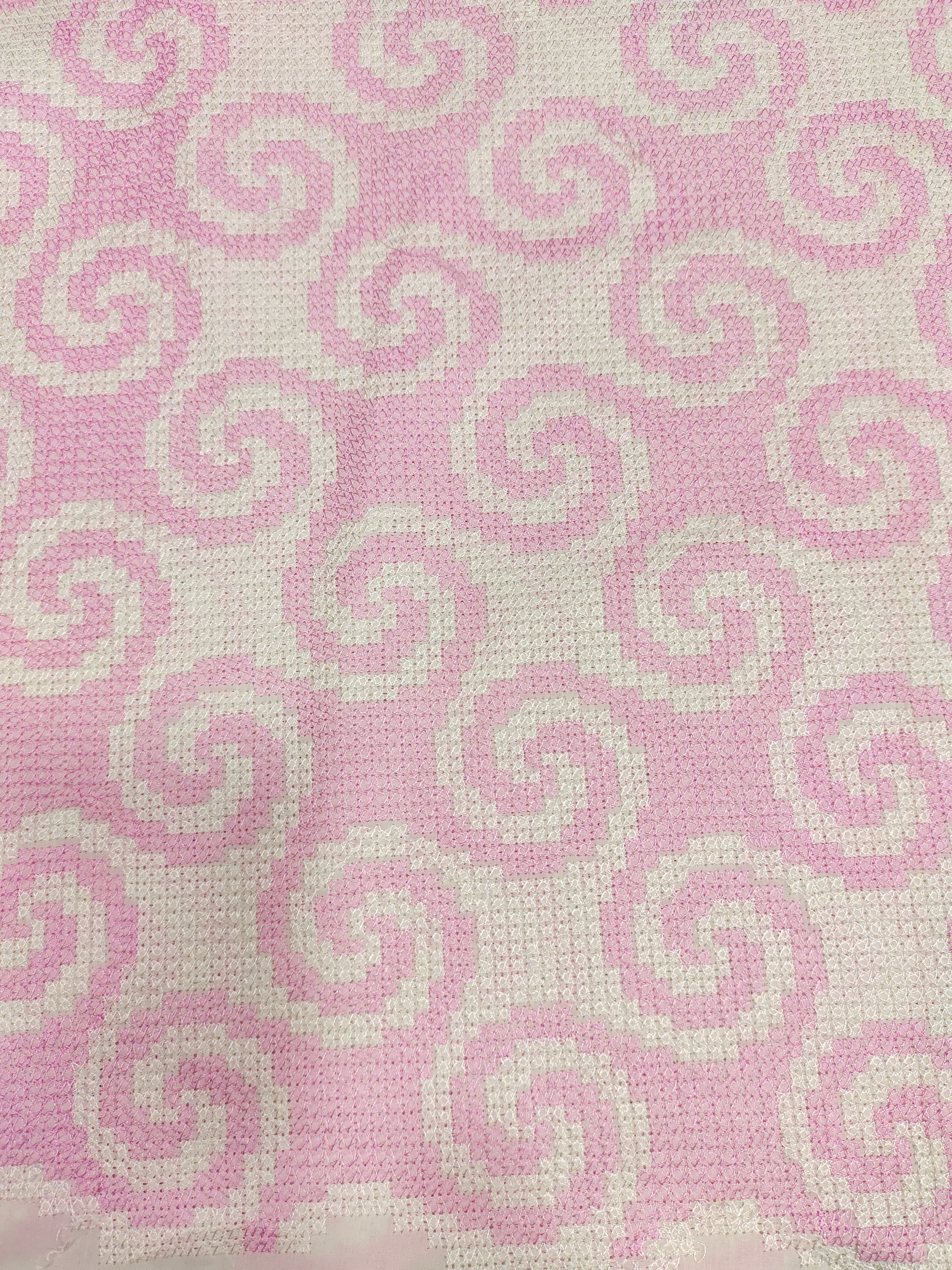 Cotton fabric with crosstitch work with pink and cream