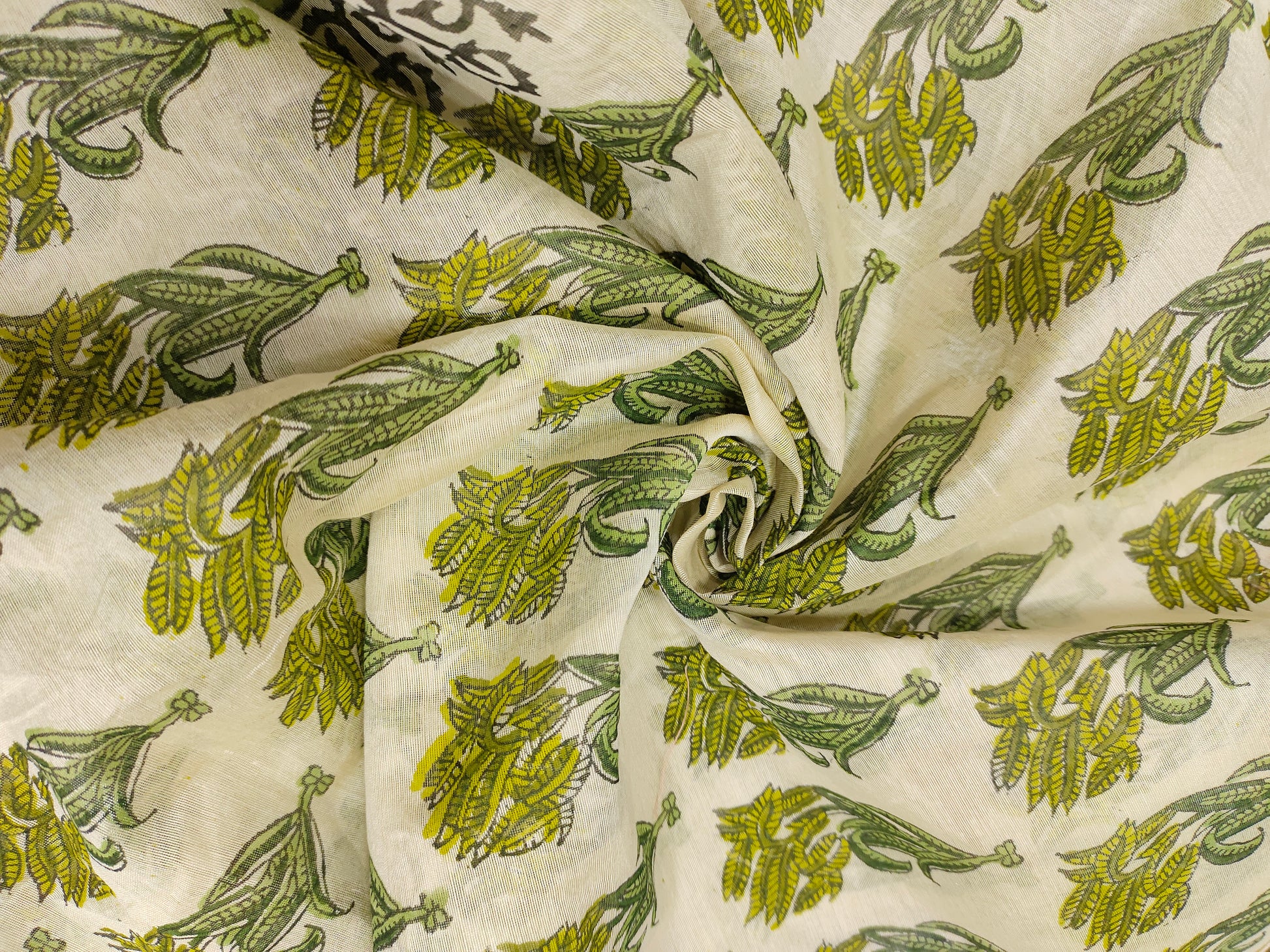 chanderi silk with mehendi green print with border