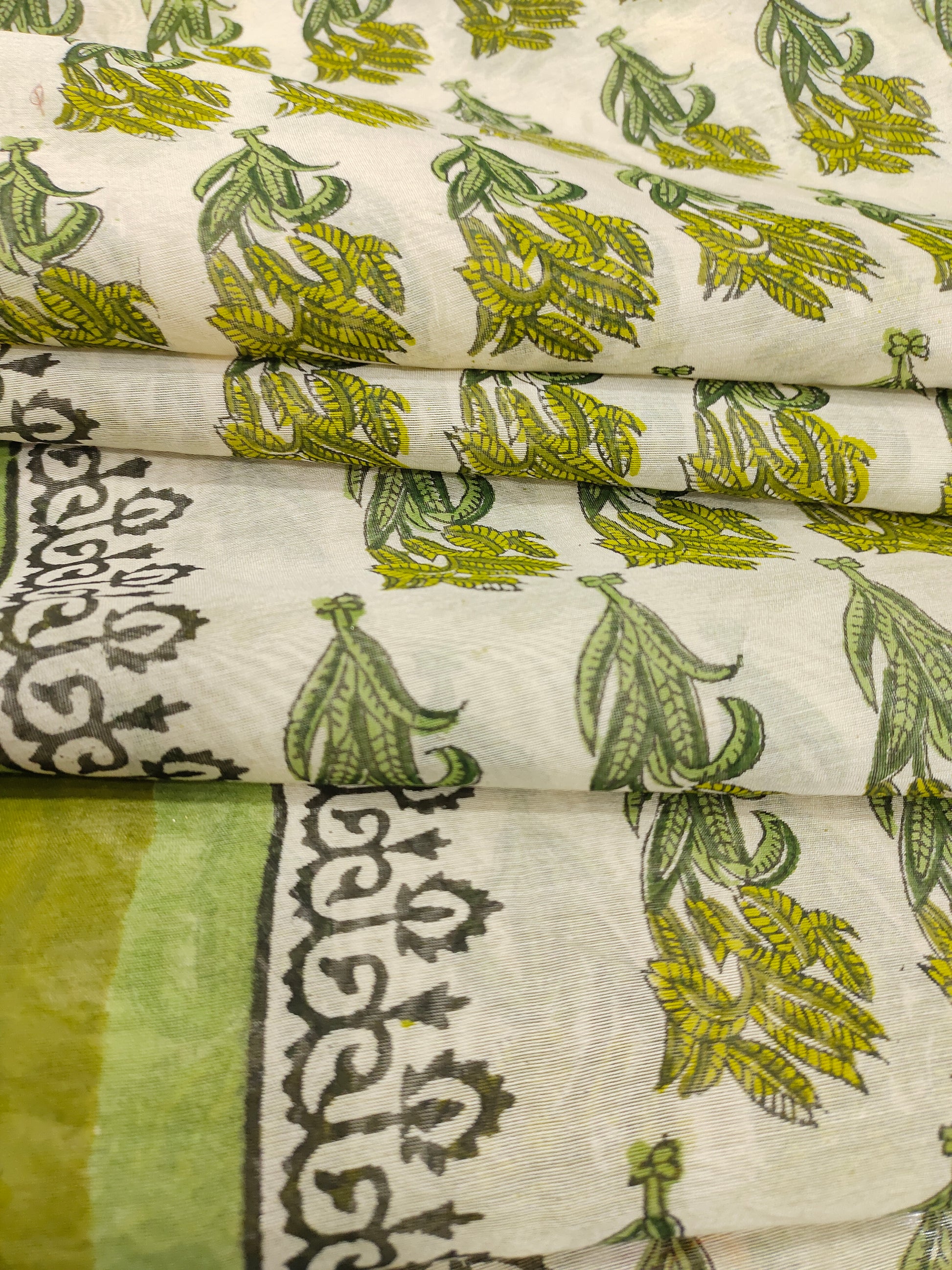 chanderi silk with mehendi green print with border