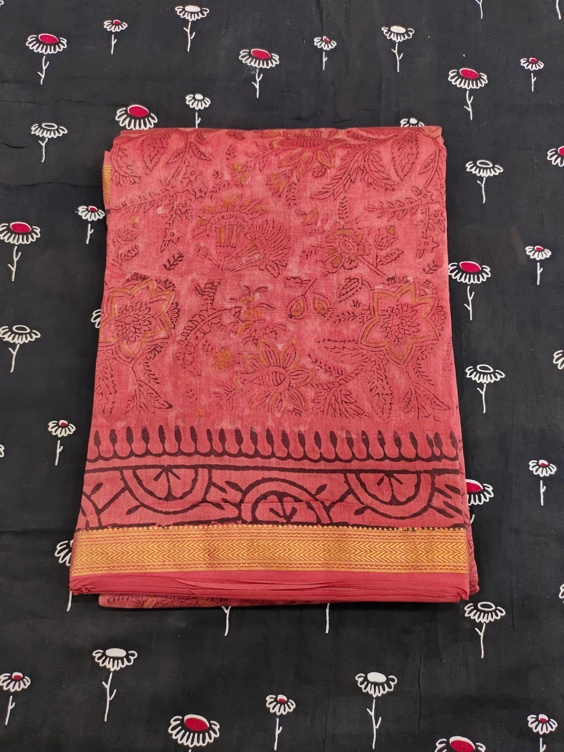 Maheshwari silk saree in ajrak