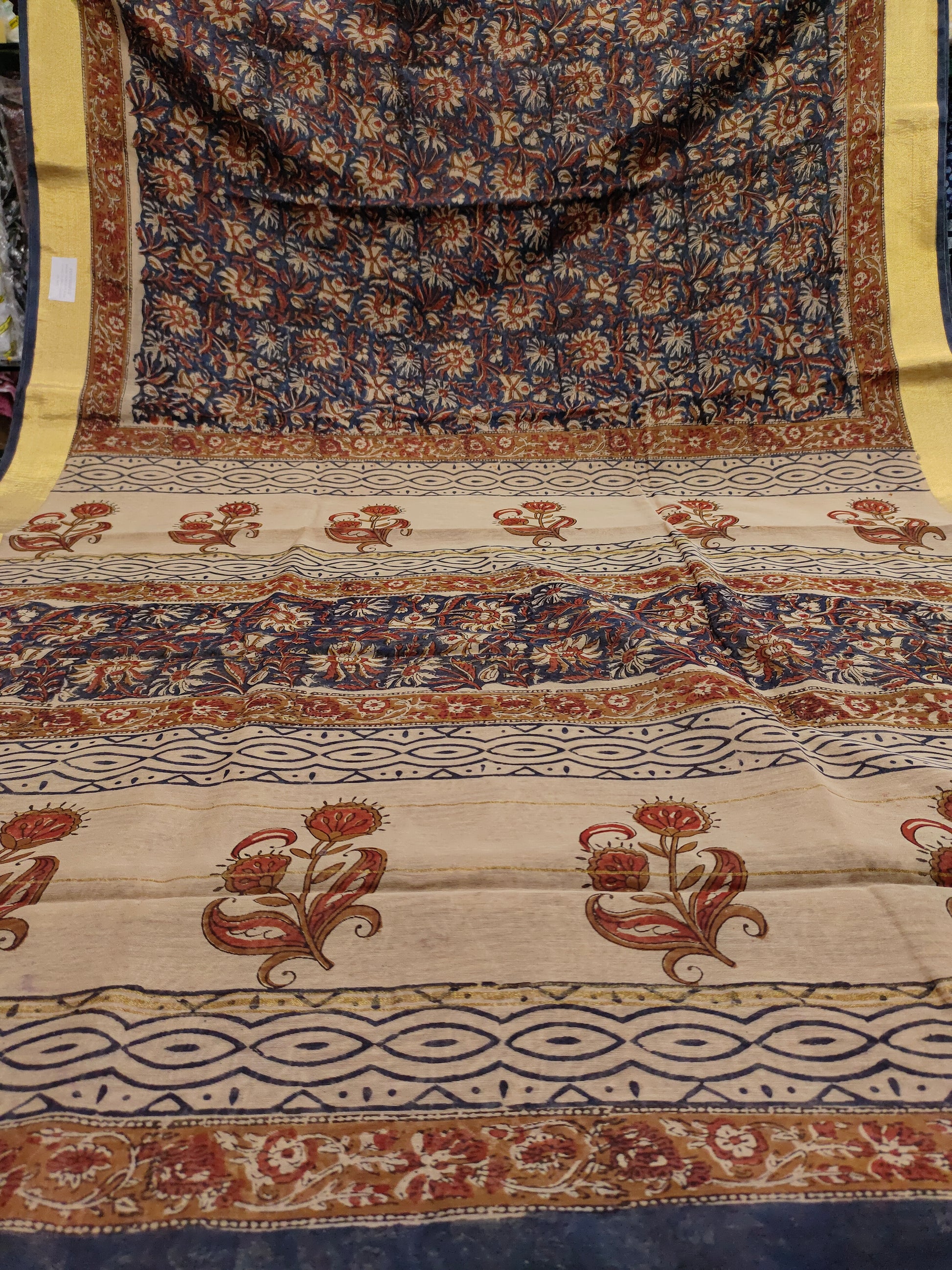 Chanderi broad border in bagru print