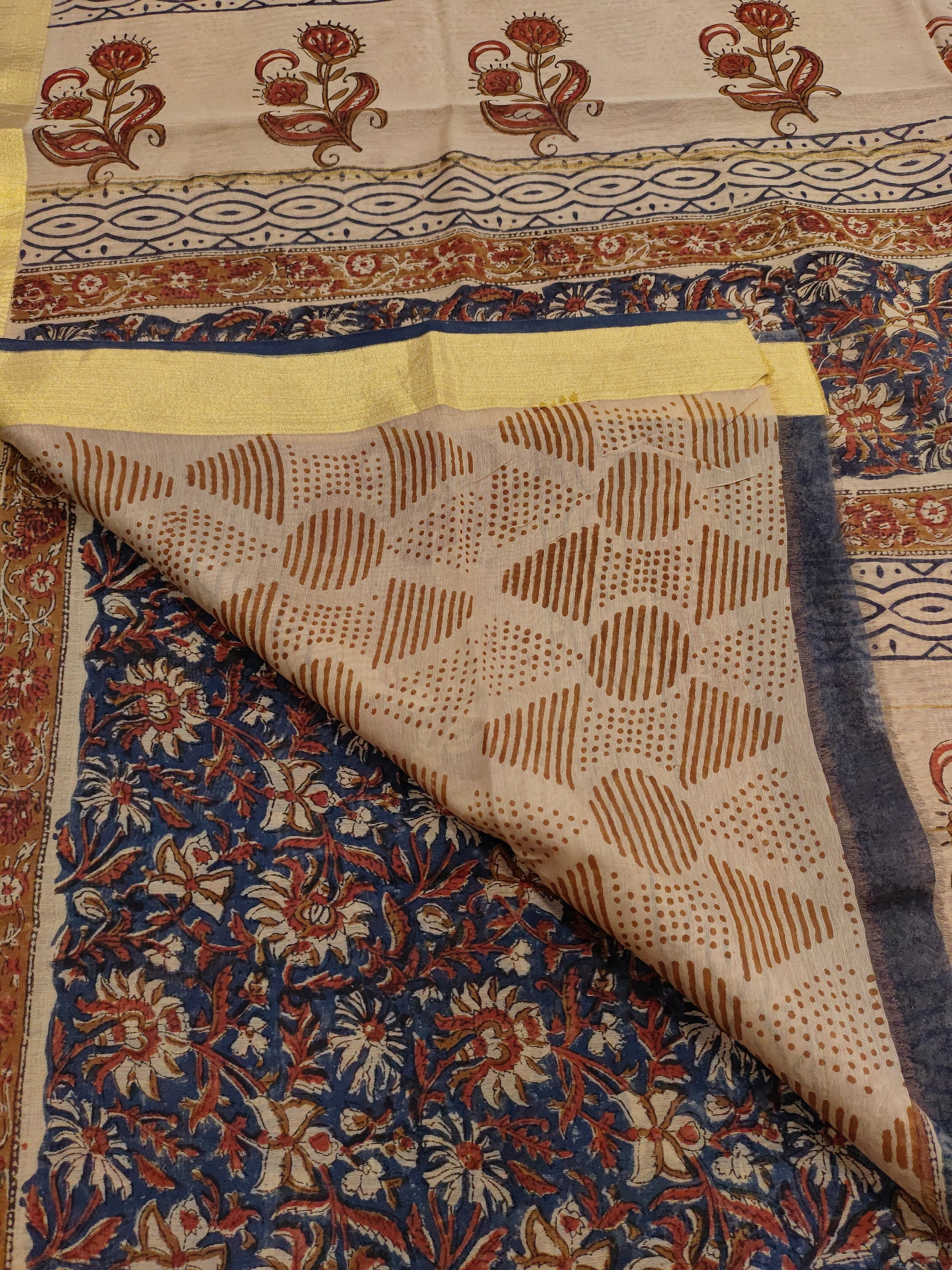 Chanderi broad border in bagru print