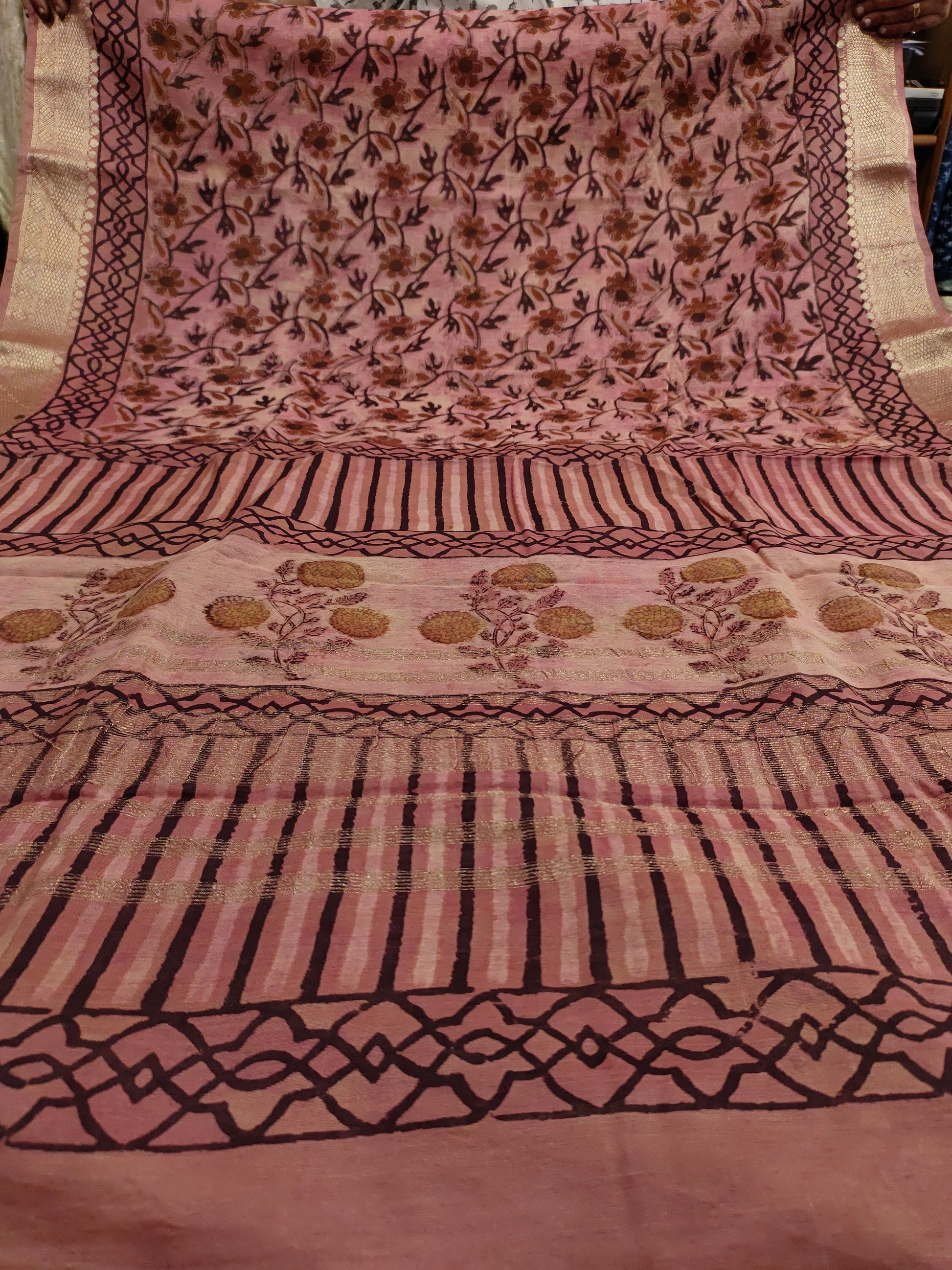 Chanderi silk in ajrak print saree