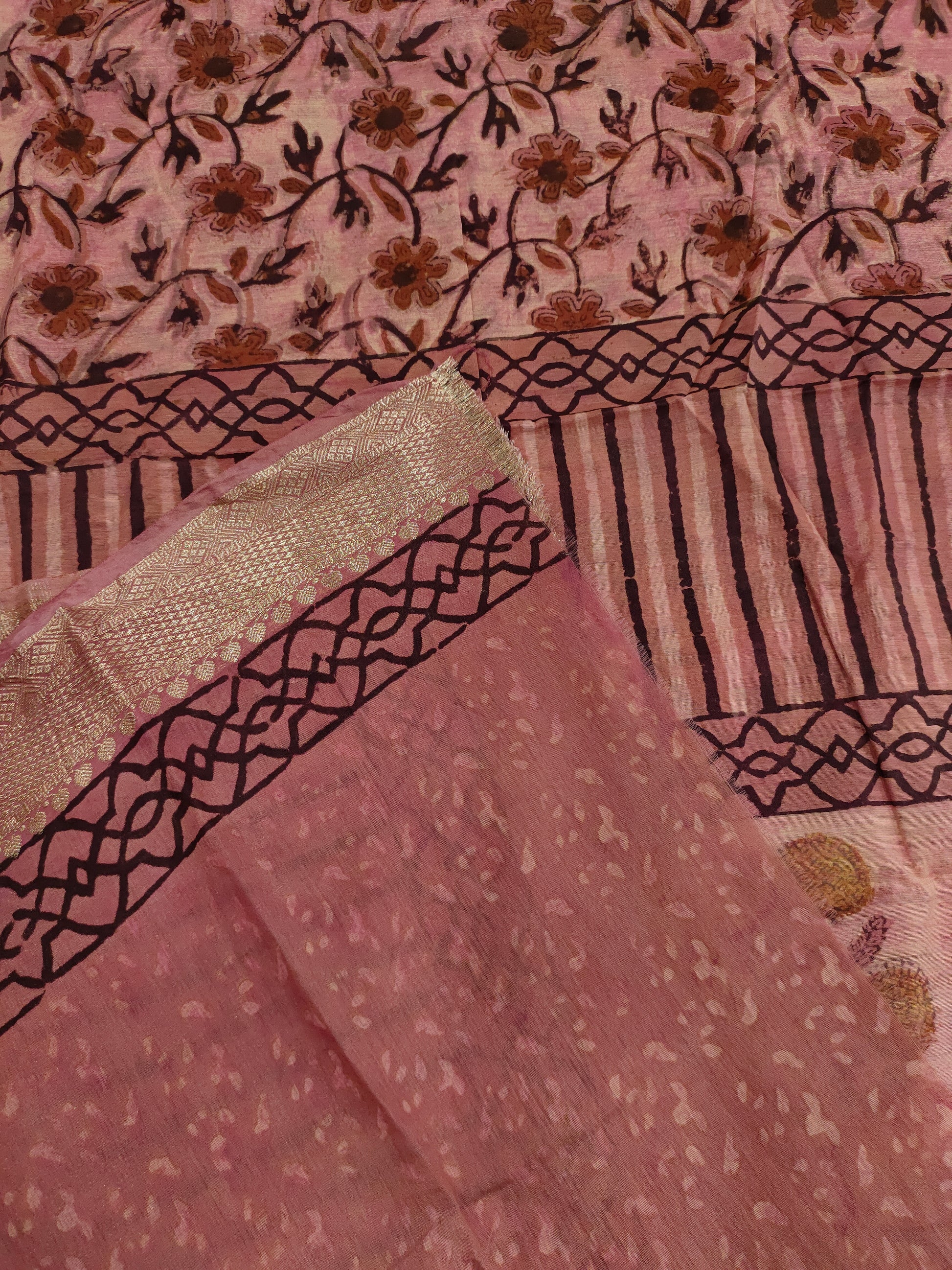 Chanderi silk in ajrak print saree