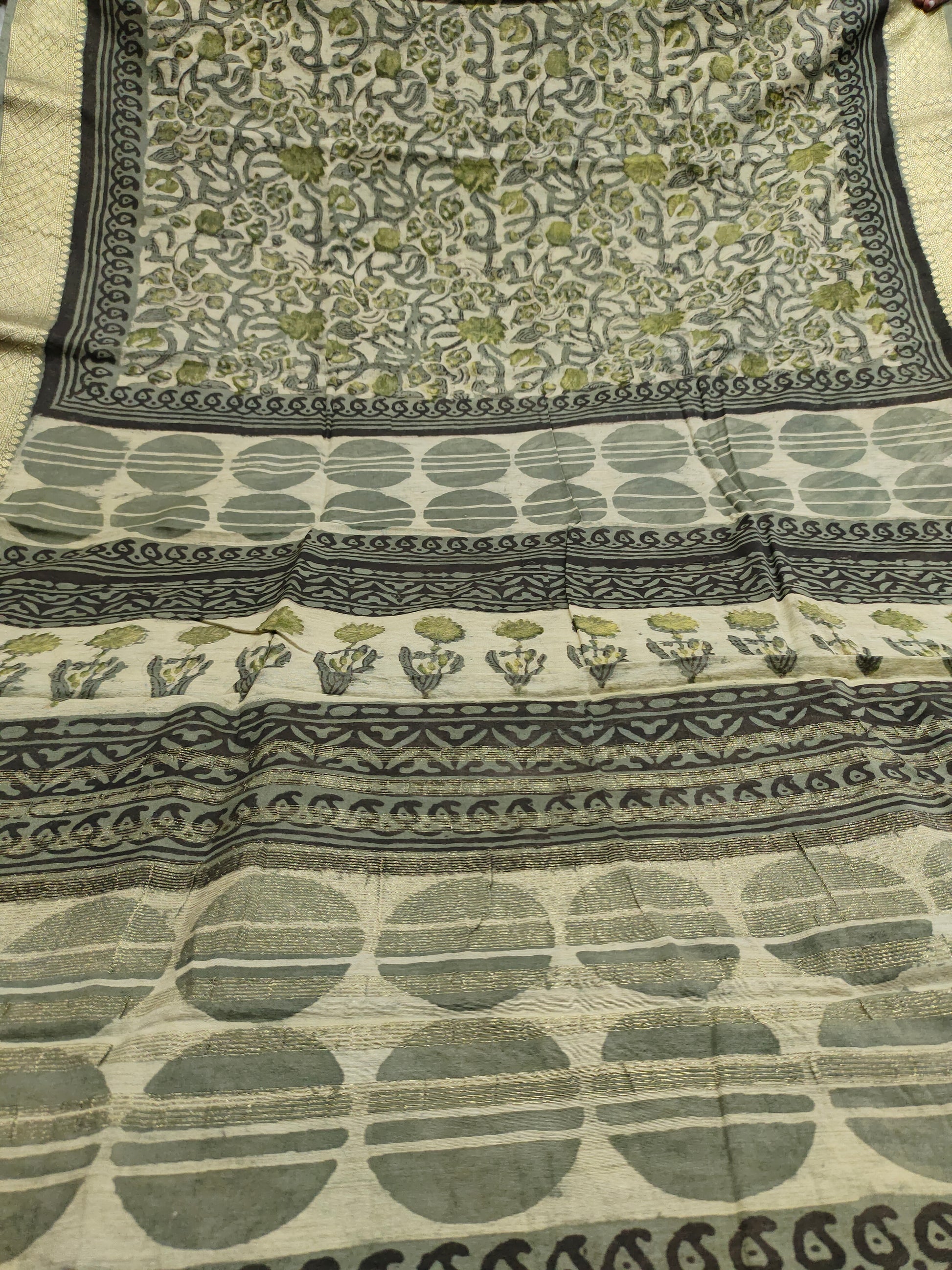 Chanderi silk in Ajrak print
