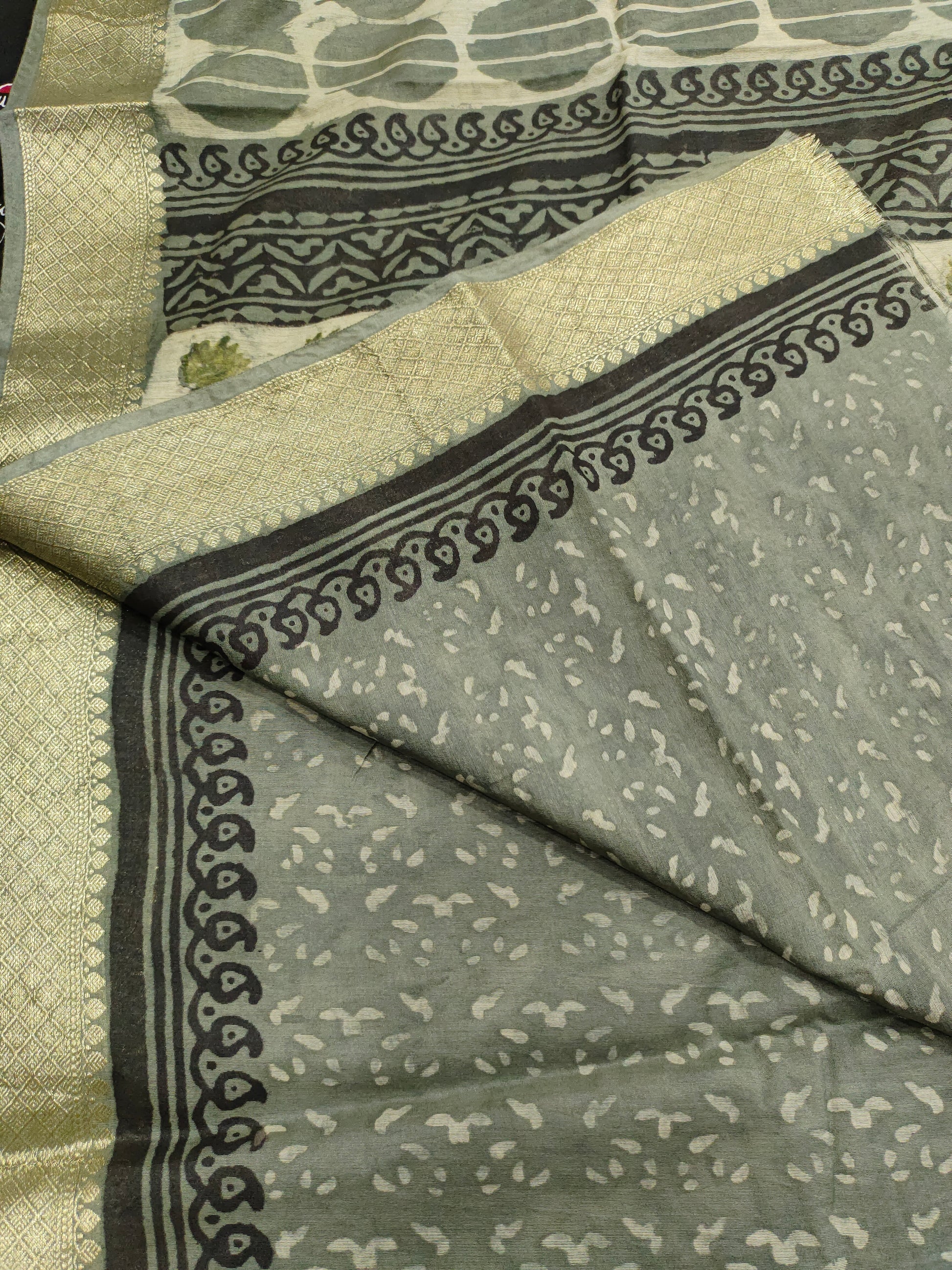Chanderi silk in Ajrak print