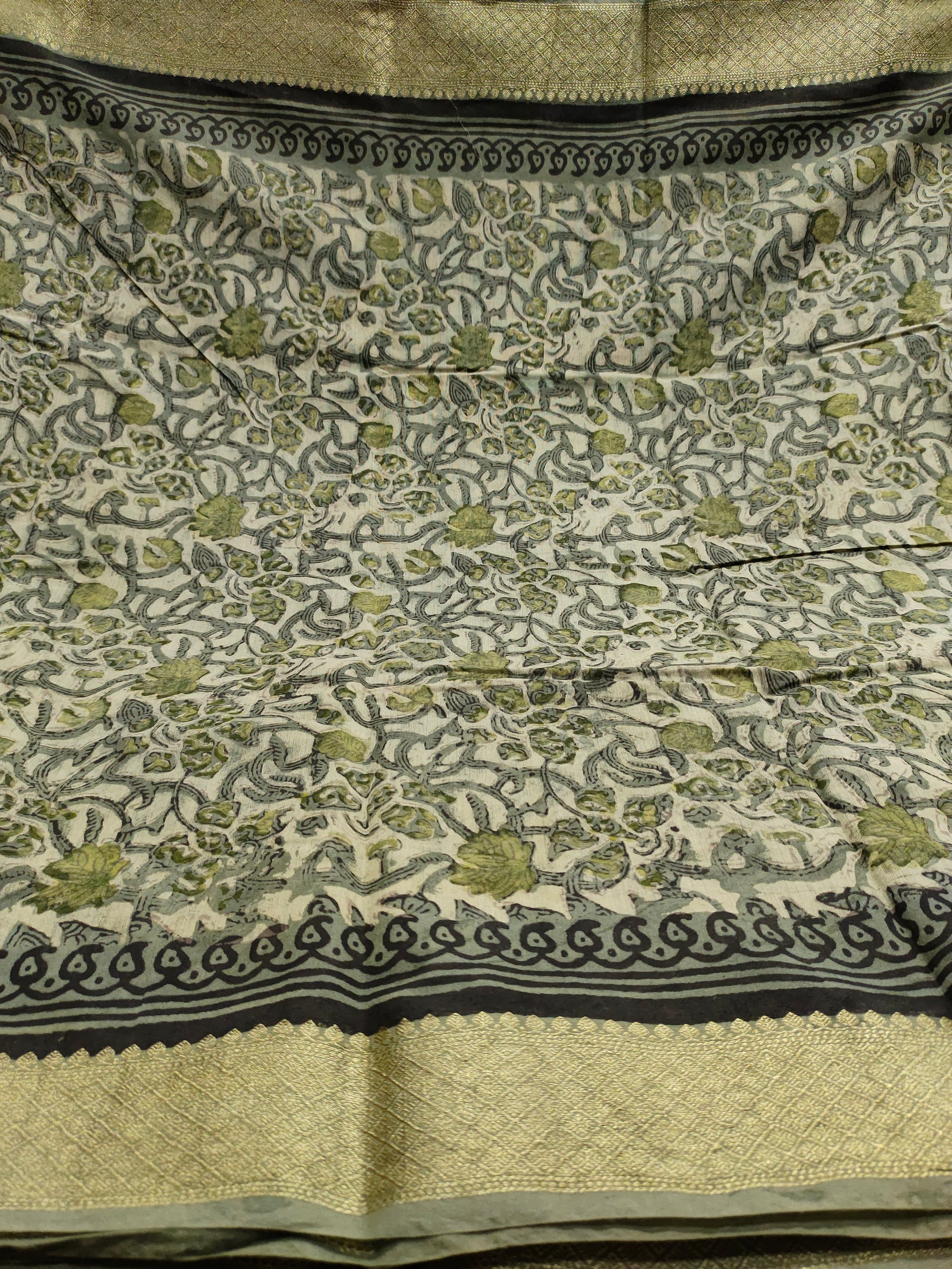 Chanderi silk in Ajrak print