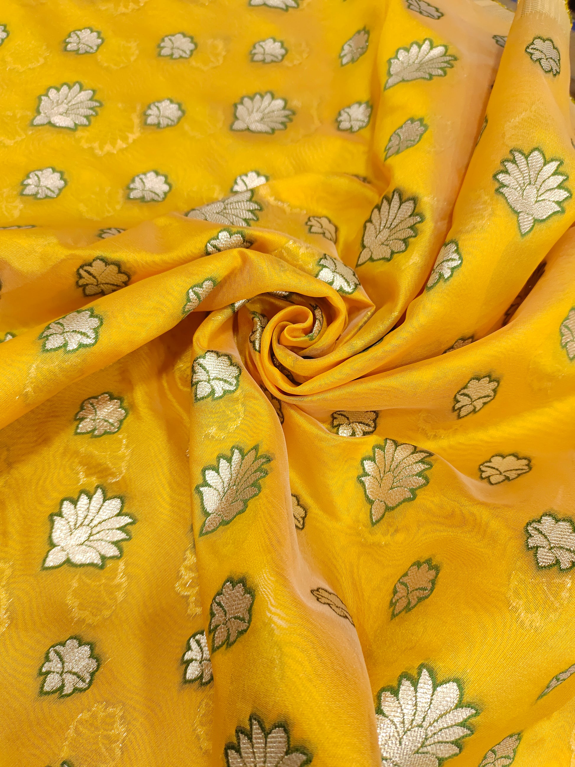 Chanderi silk mango yellow fabric