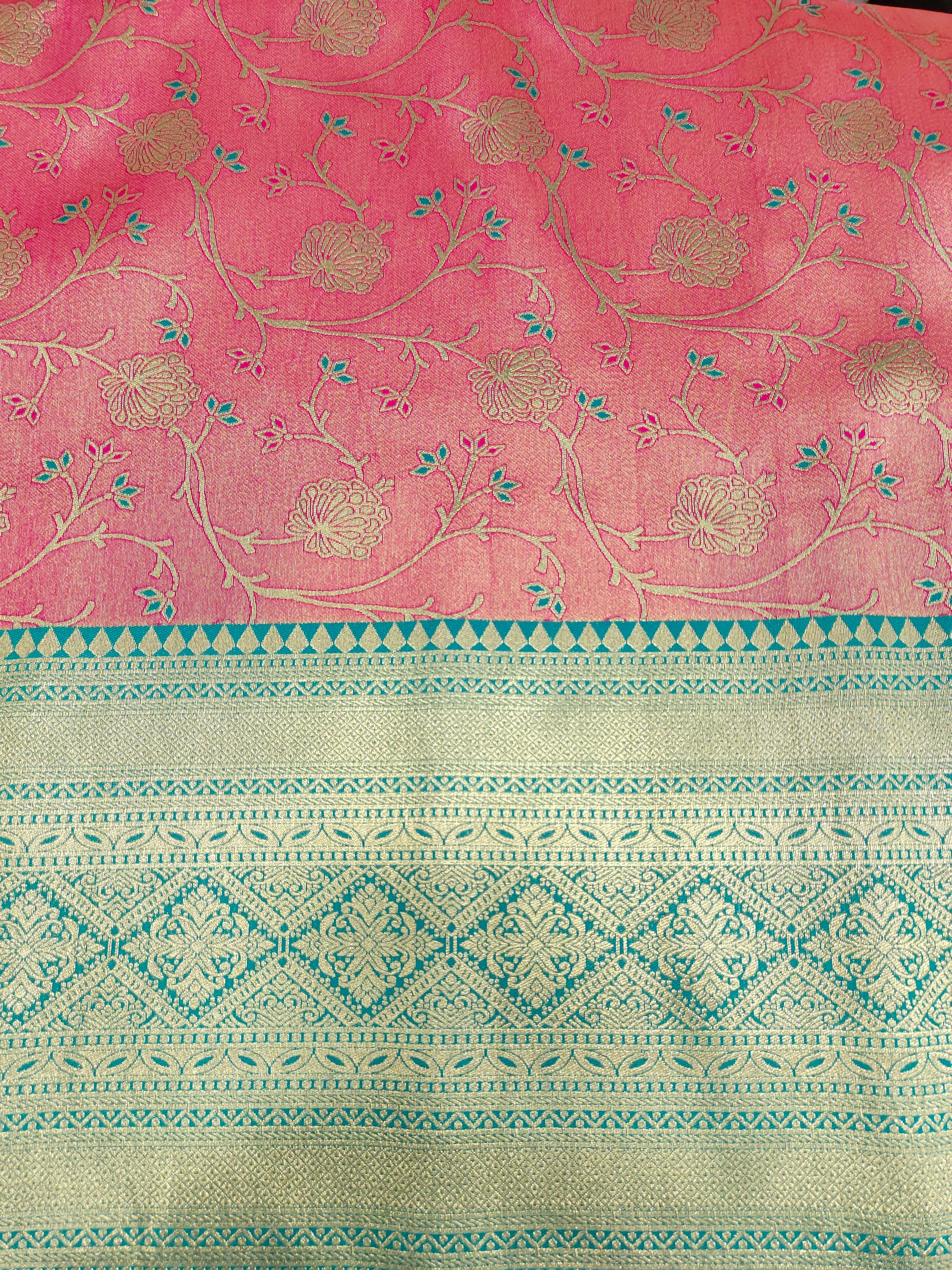 Banarasi silk border with pink and blue color