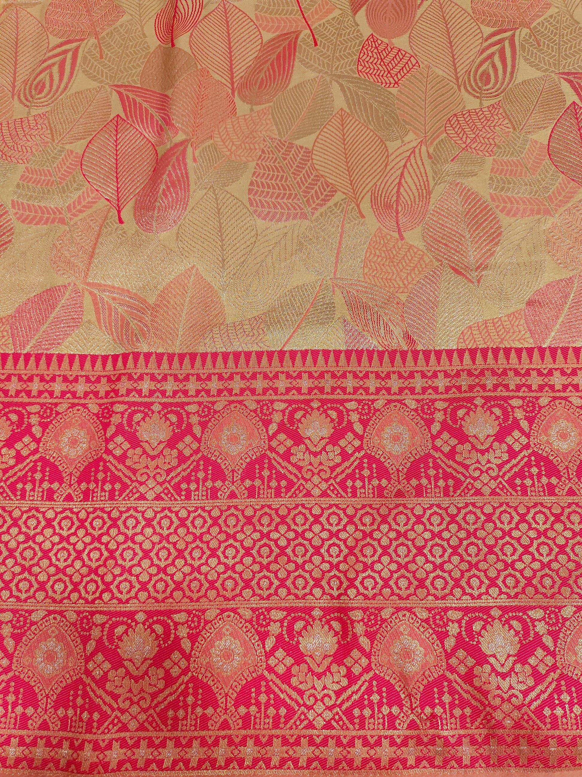 Beige with tomato banarasi brocade