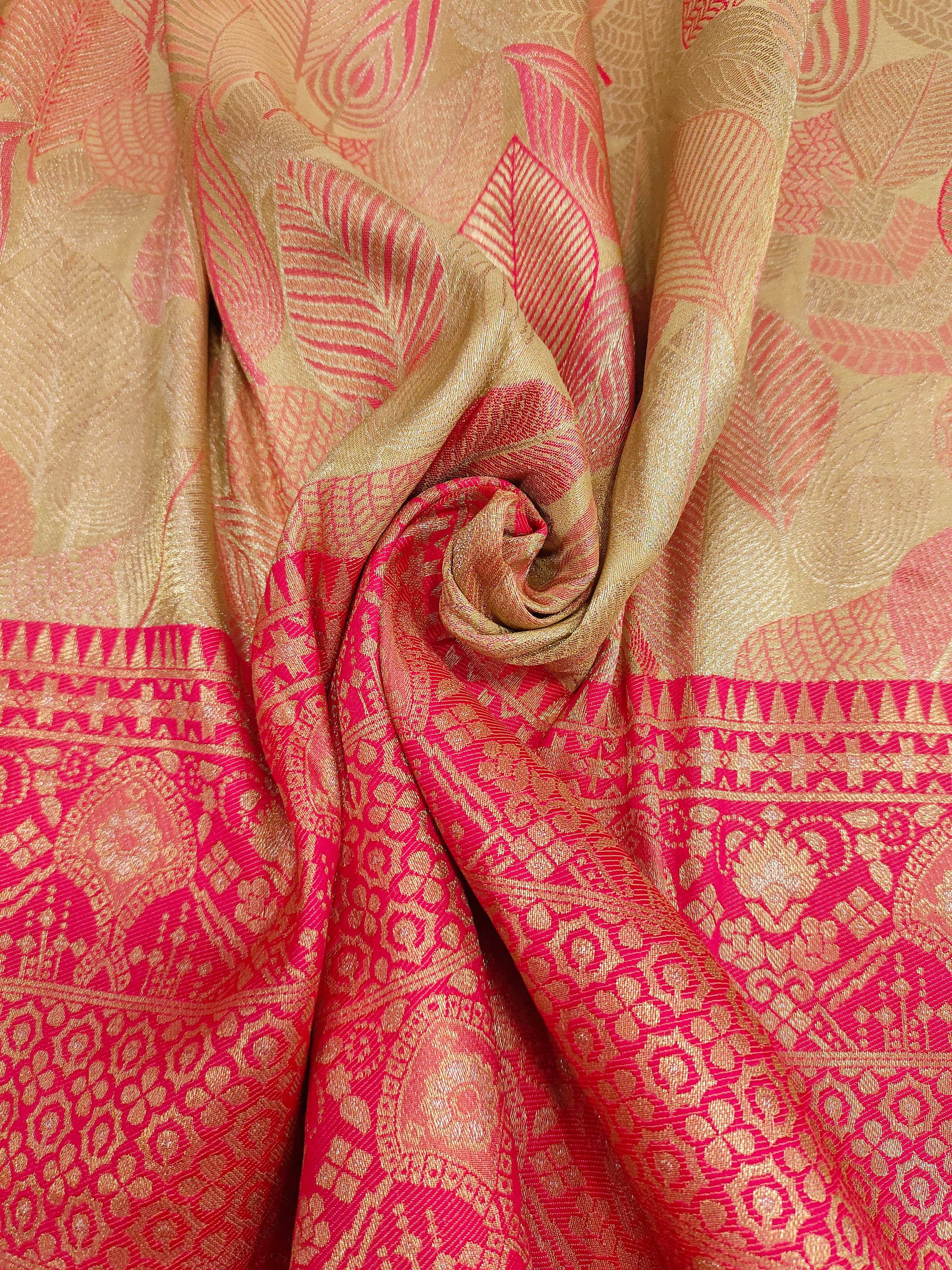 Beige with tomato banarasi brocade