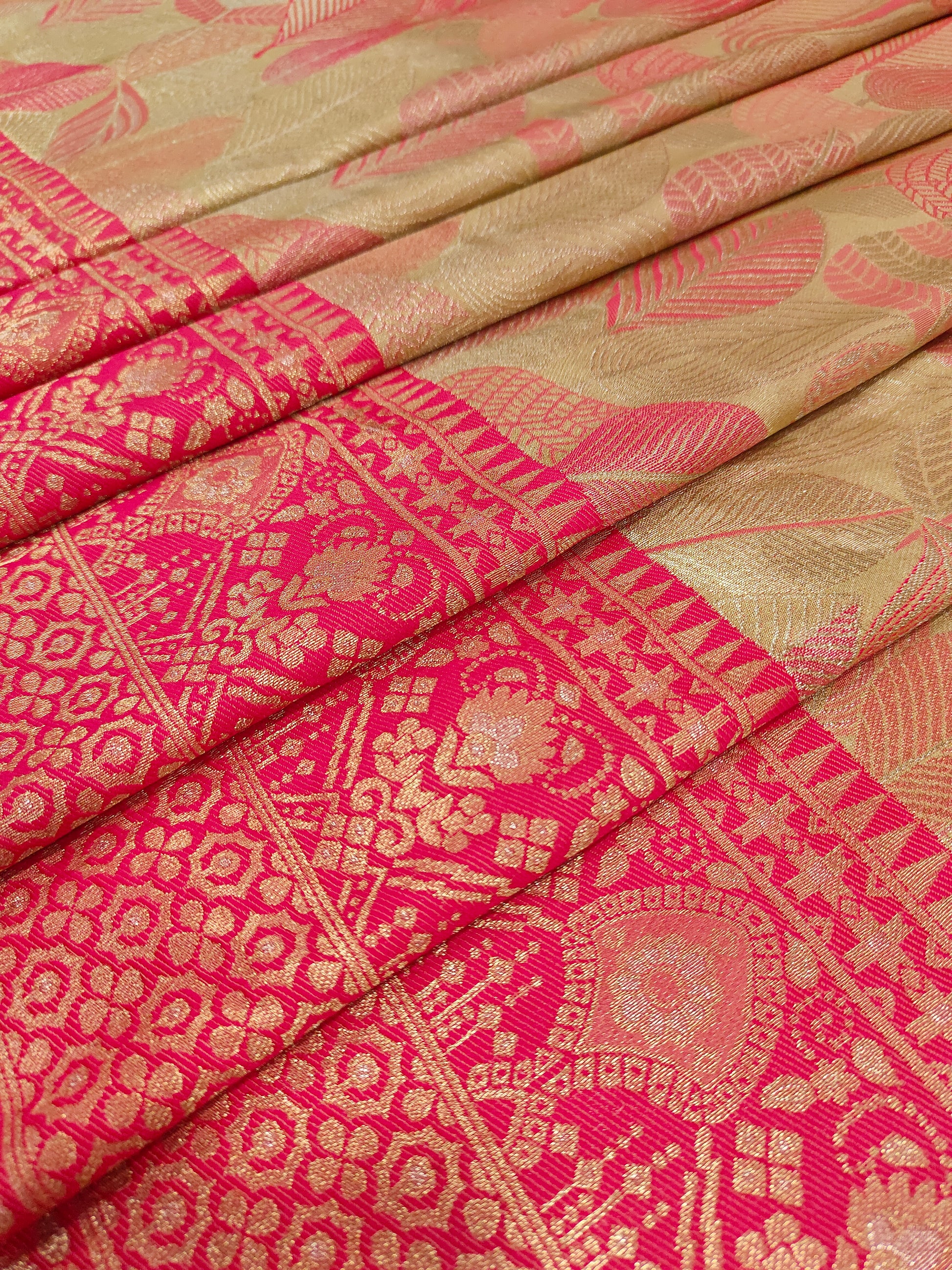 Beige with tomato banarasi brocade