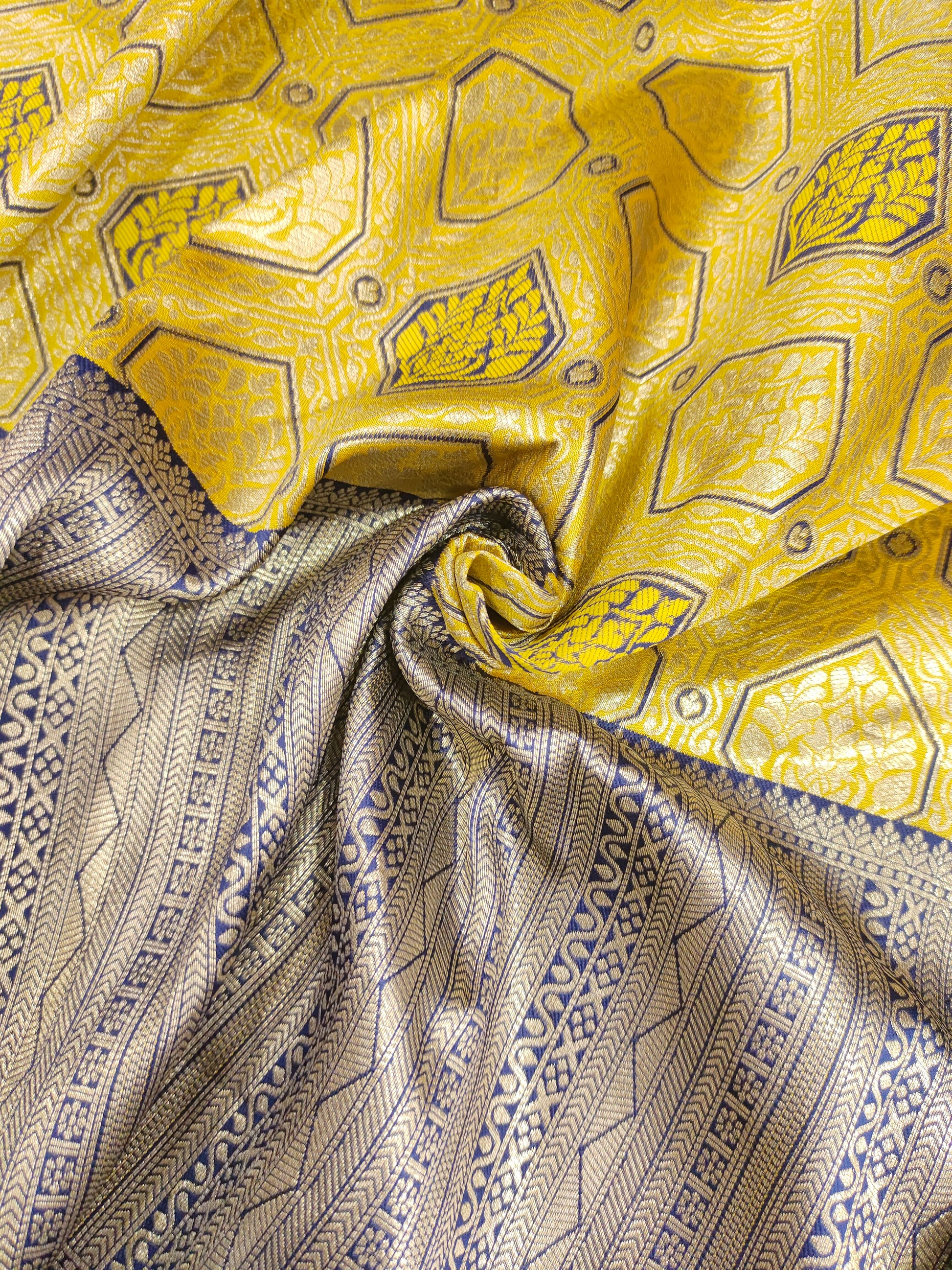 Banarasi silk with yellow and navy blue
