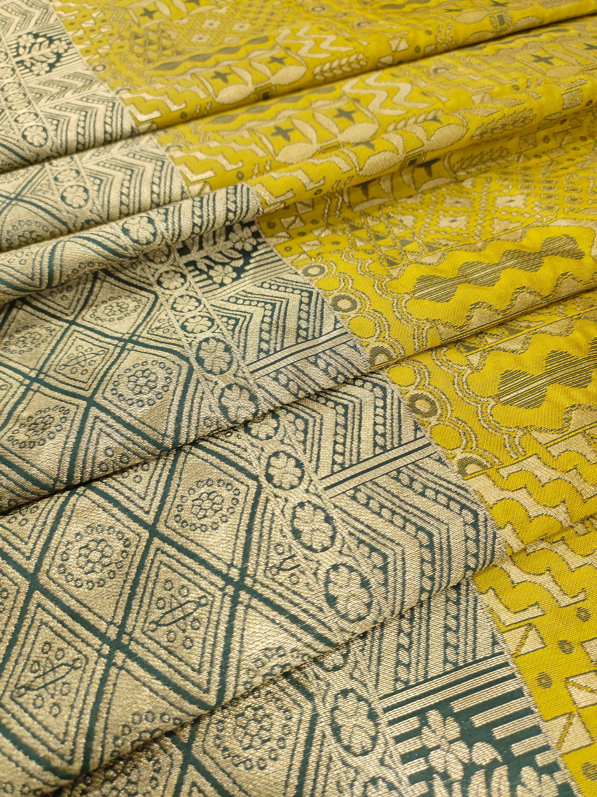 Mehendi brocade with dark green and gold weave