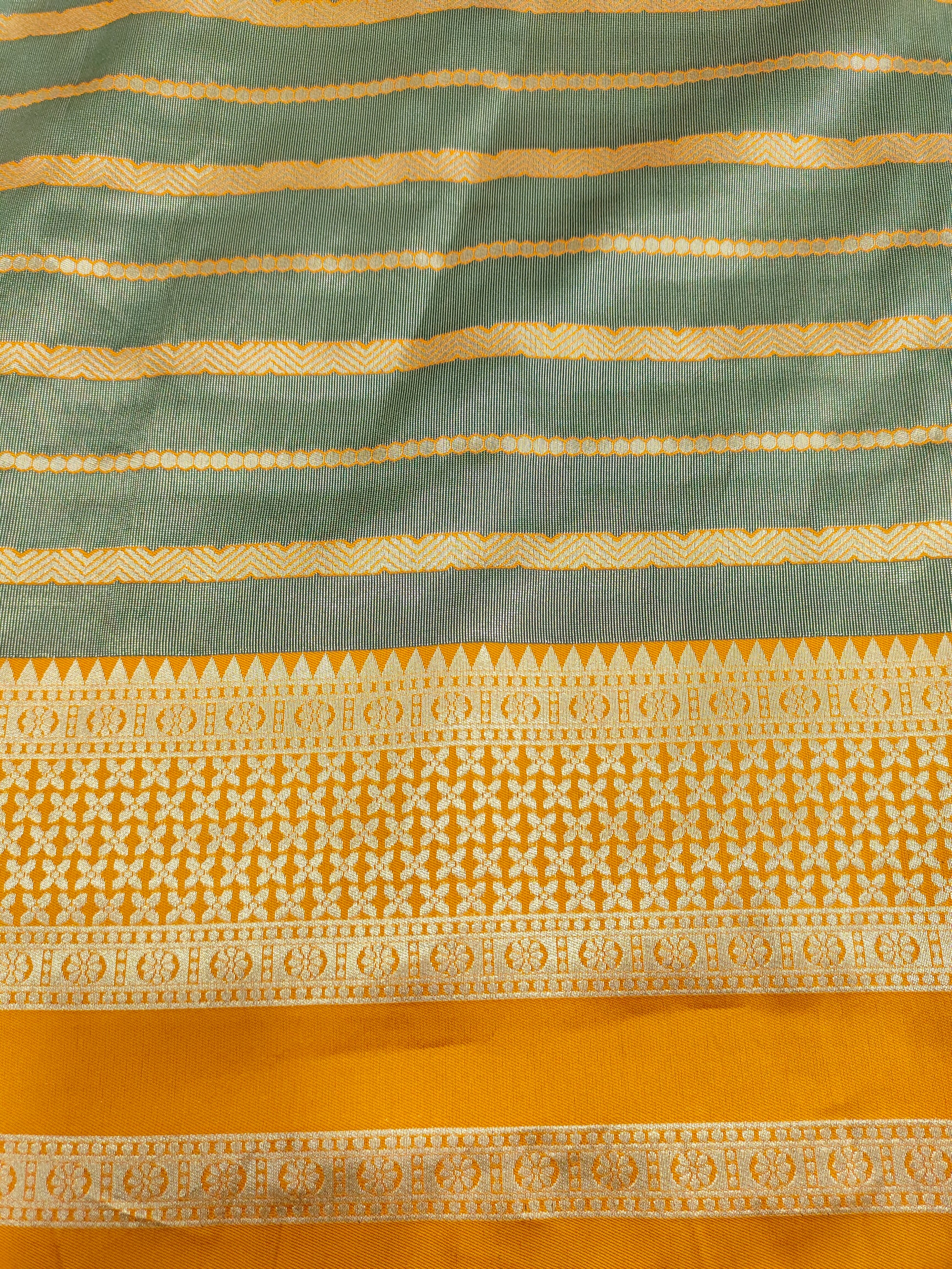 Banarasi sik with mehendi green and mango yellow color