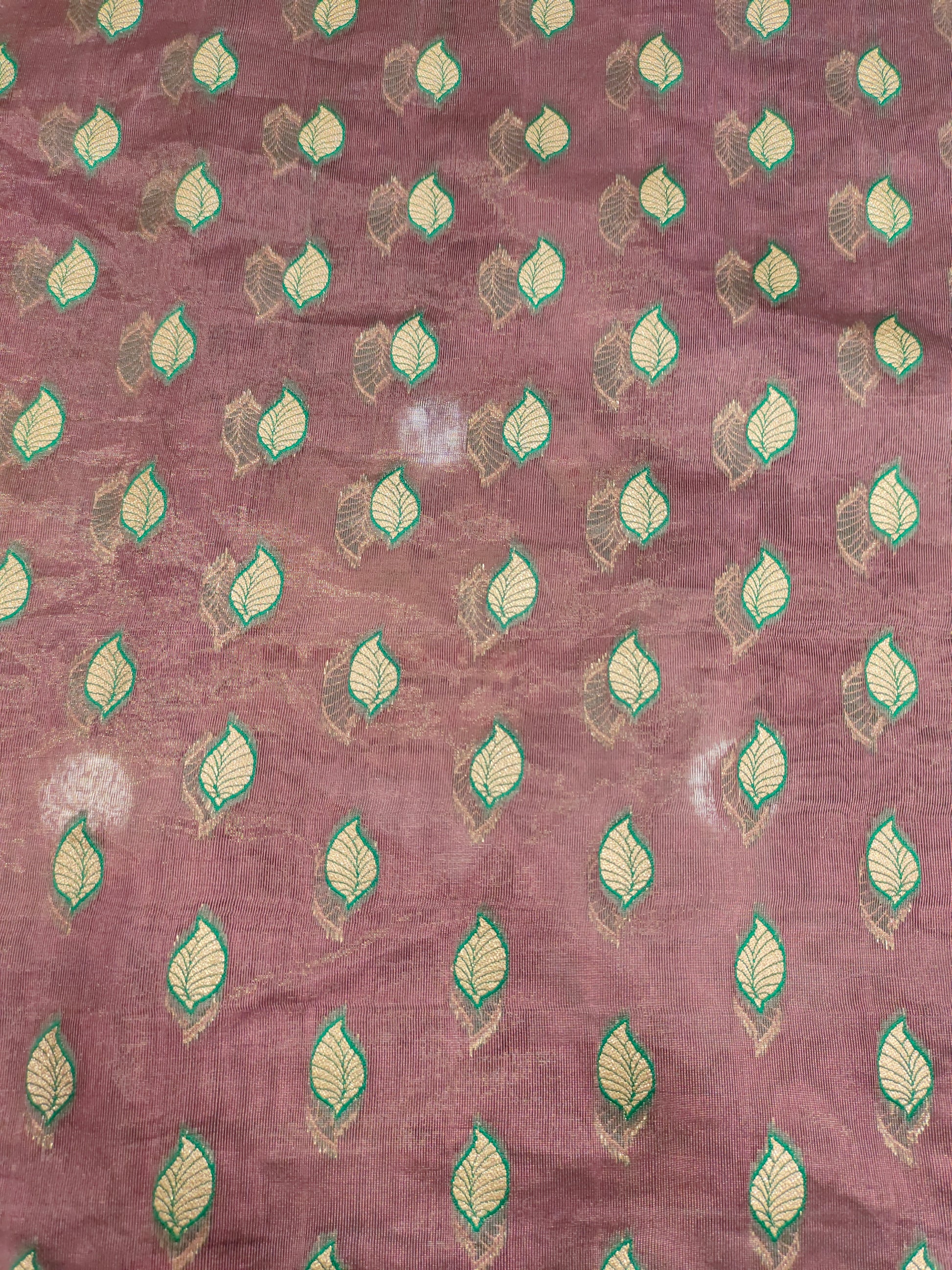 chanderi silk with gold and green print