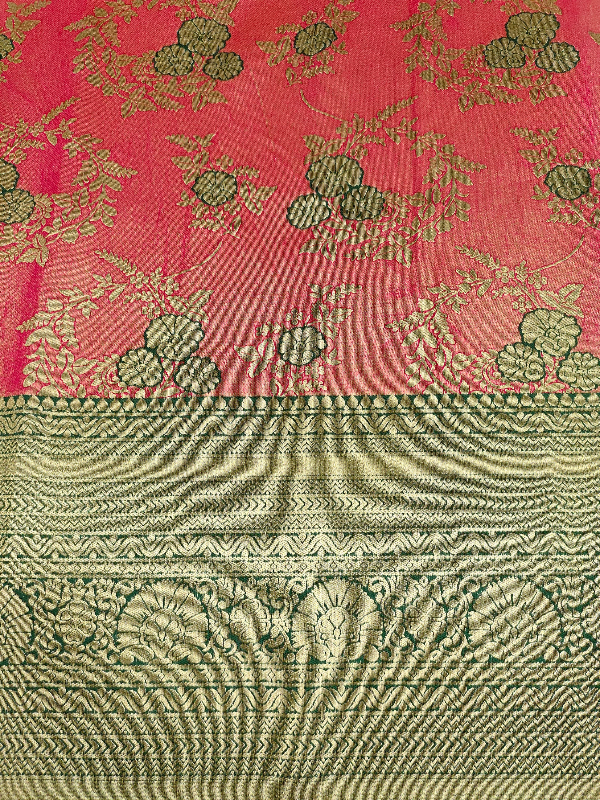 Banarasi silk border with tomato and green color and small flowers