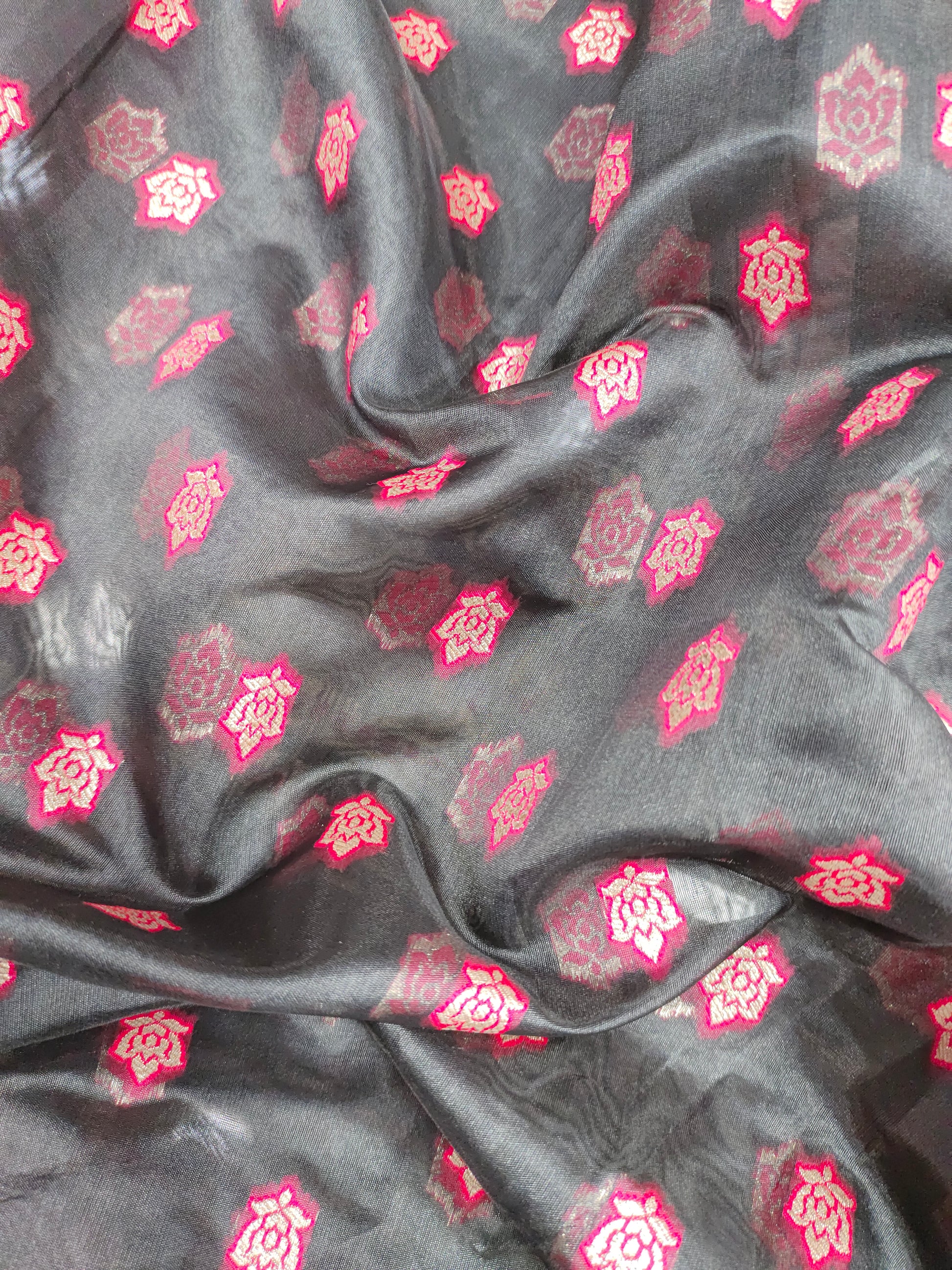 Chanderi silk with pink print